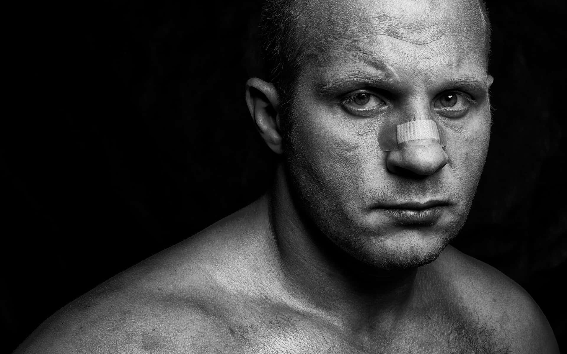 Fedor Emelianenko, black and white portrait, shirtless, Full HD Desktop Wallpaper