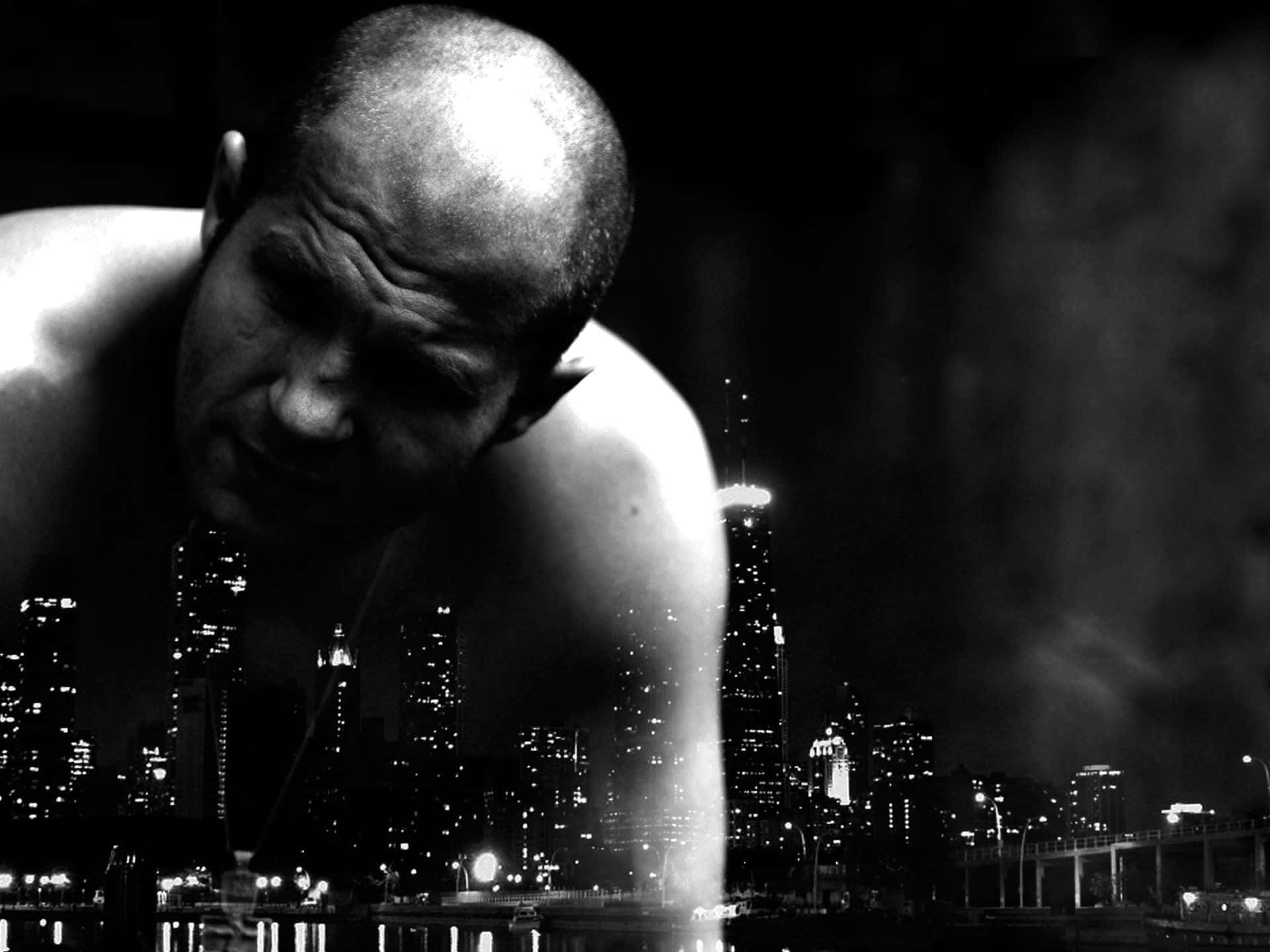Fedor Emelianenko, grayscale, dark city skyline, Full HD Desktop Wallpaper