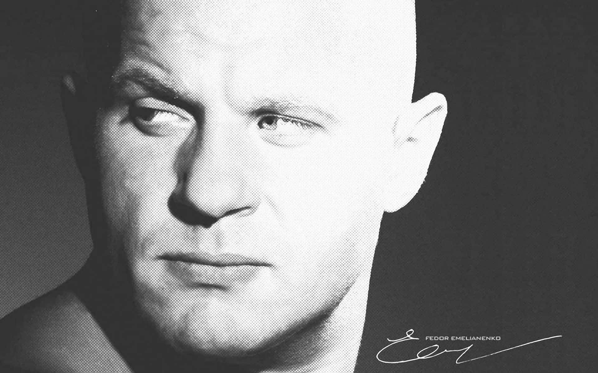 Fedor Emelianenko, black and white halftone portrait, intense gaze, Full HD Desktop Wallpaper