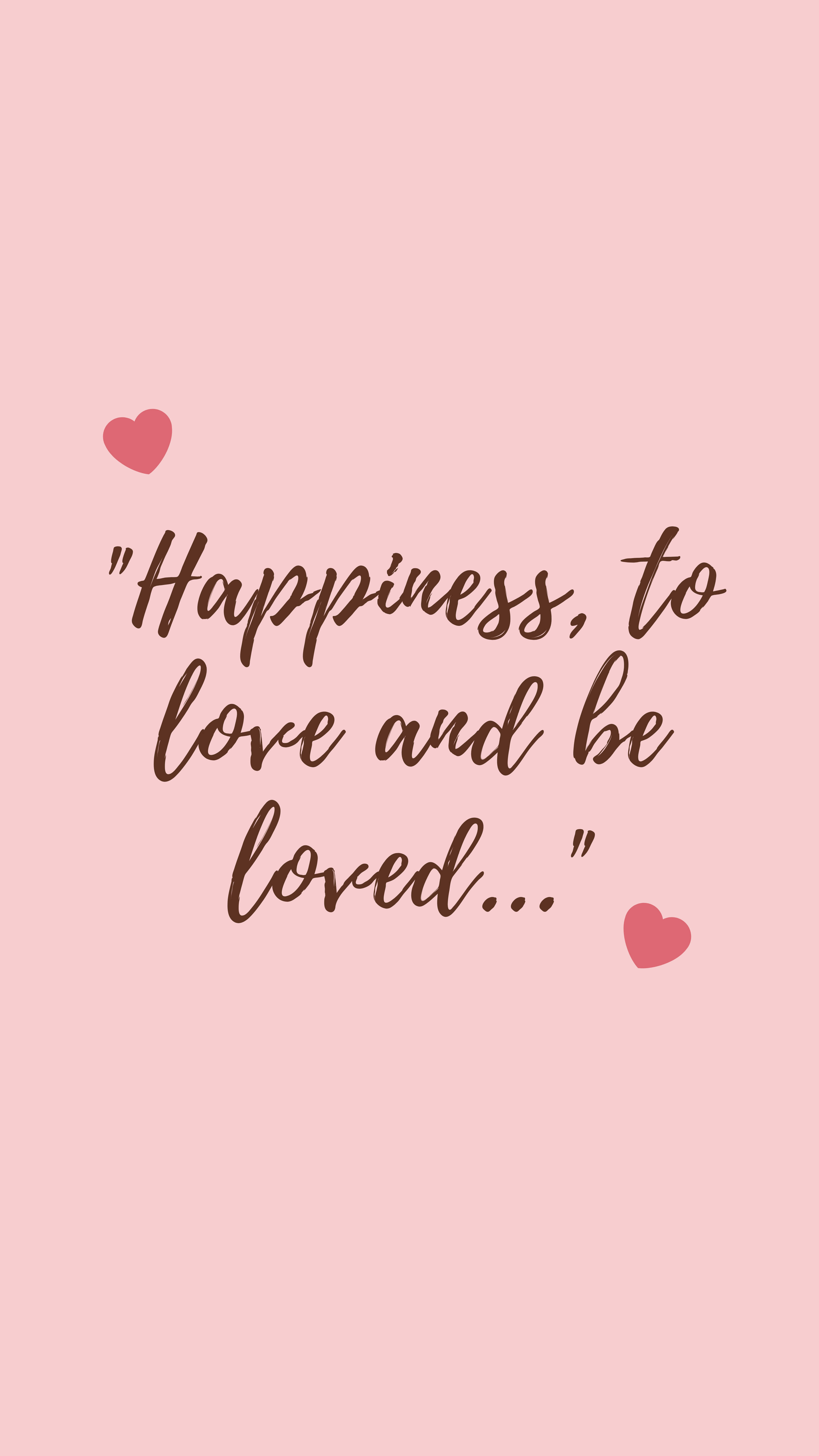 Happiness pink Love Letter, soft pink background, brown cursive, 5K Phone Wallpaper