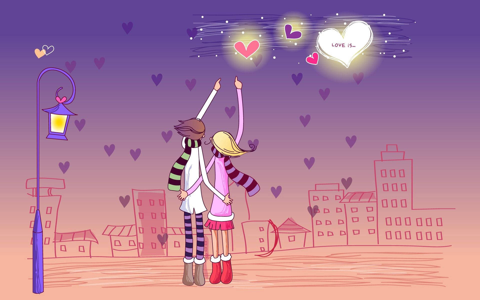 Couple Love Feels Artwork, glowing hearts, twilight, Full HD Desktop Wallpaper