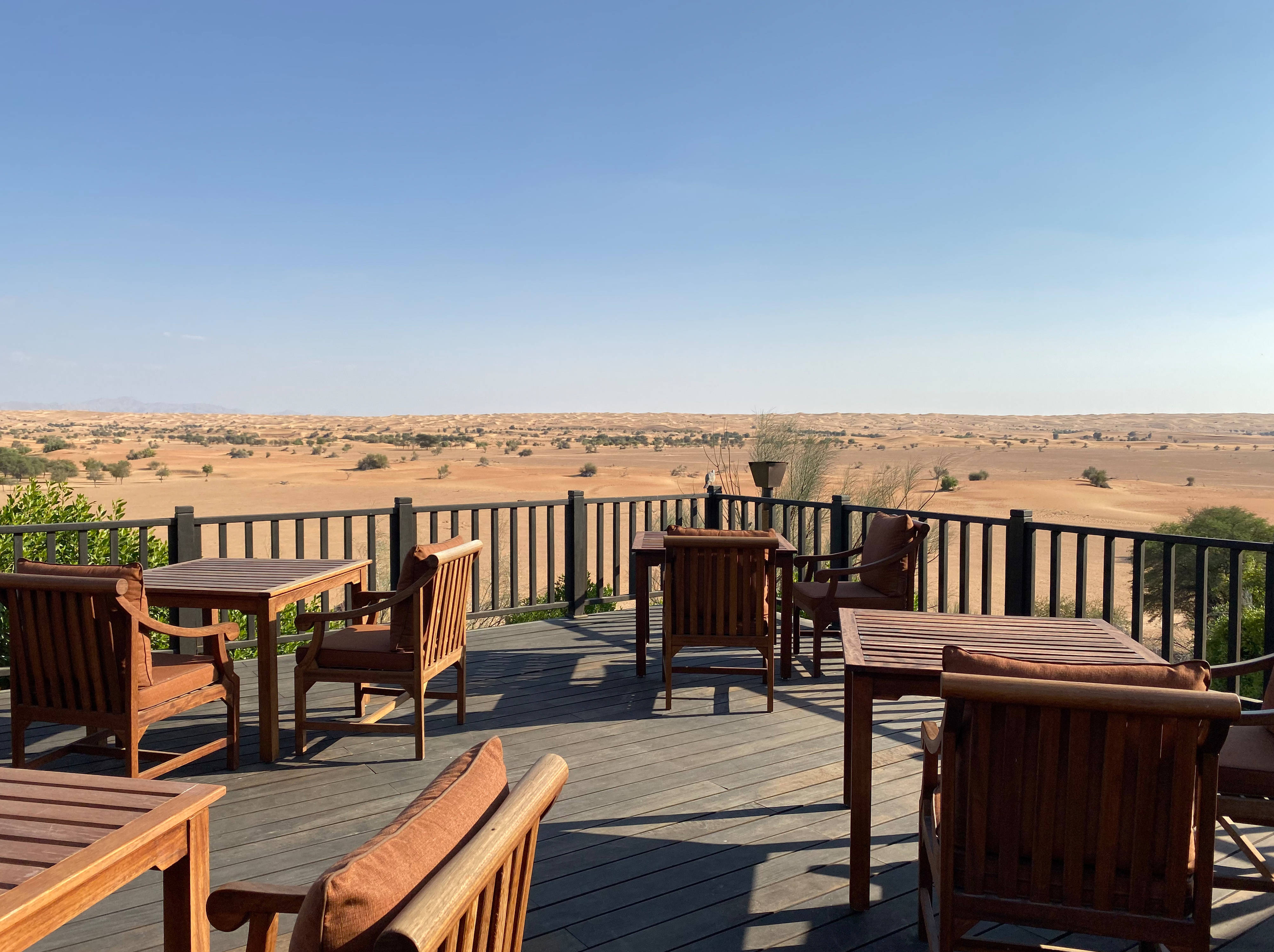 wooden deck, chairs, golden desert, 4K Desktop Wallpaper
