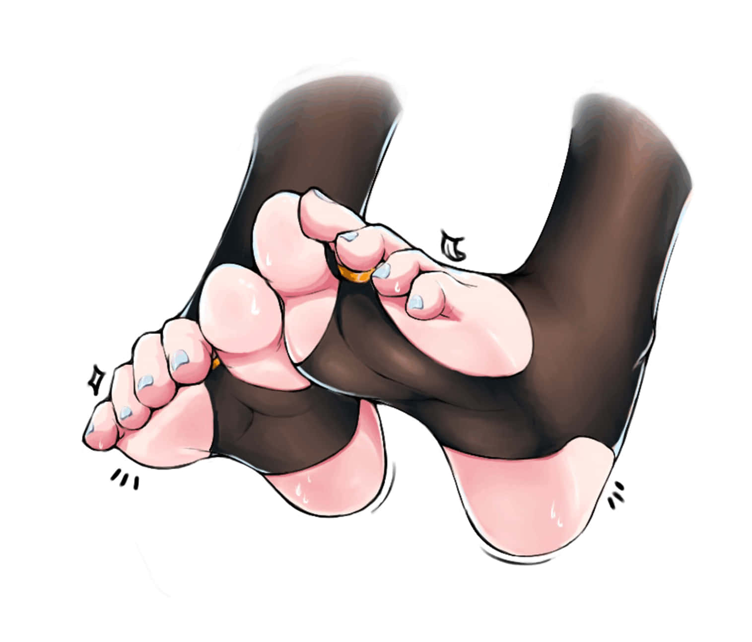 anime-style feet, light blue nail polish, brown tights, HD Desktop Wallpaper