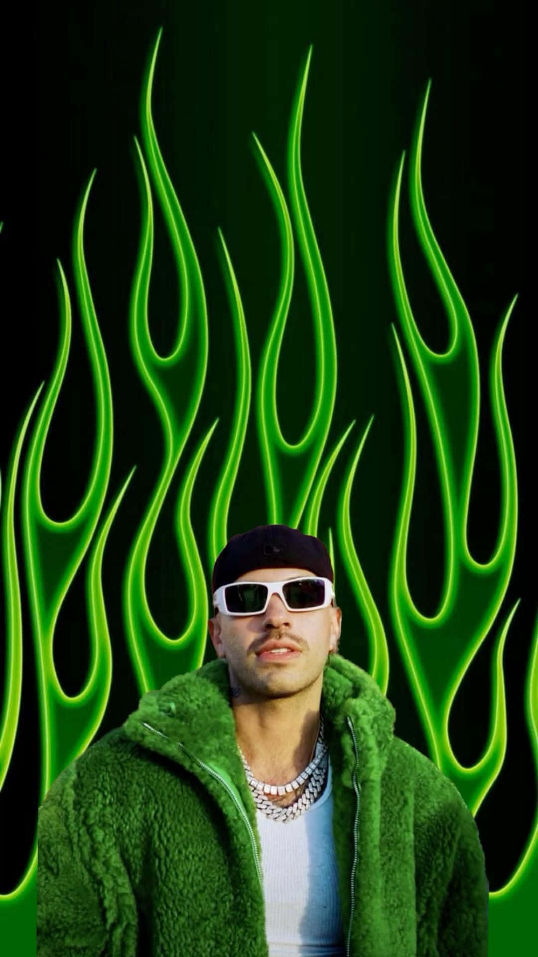 Feid, green fluffy jacket, white sunglasses, Full HD Phone Wallpaper