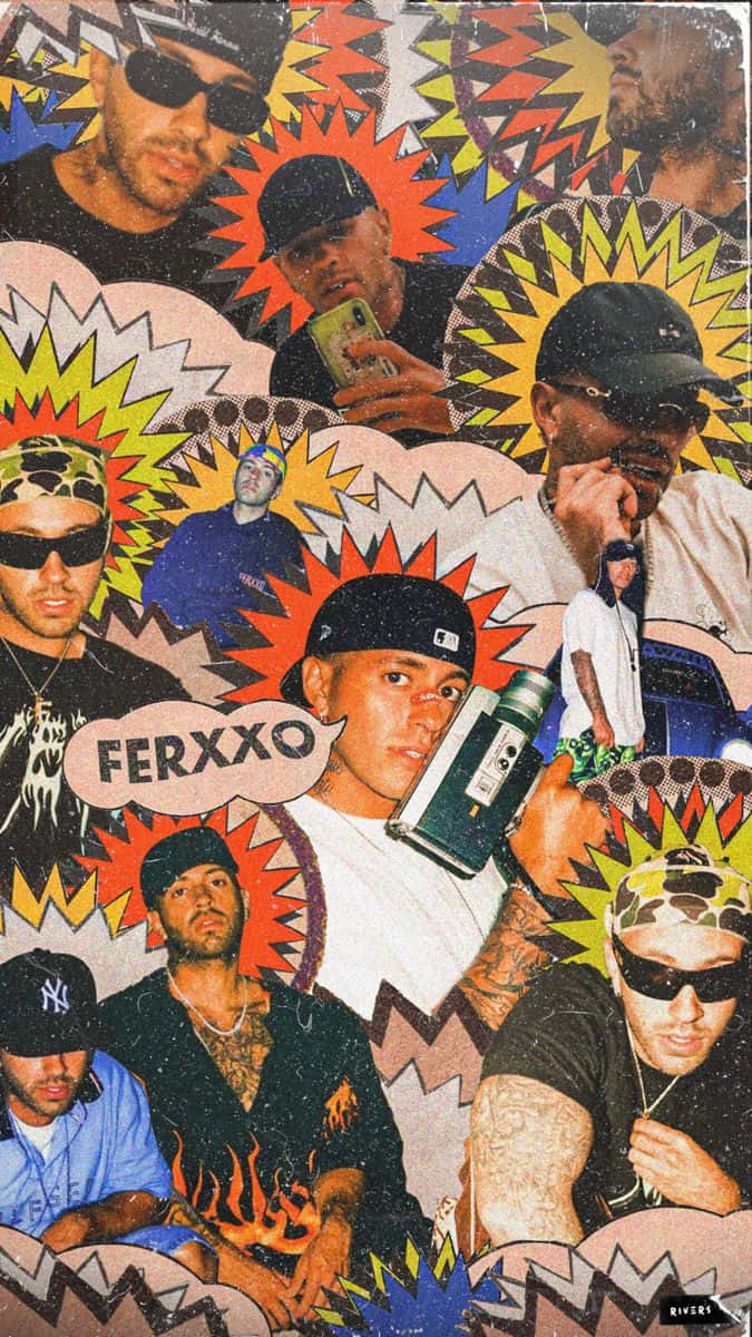 Feid, comic-book style, caps and sunglasses, SD Phone Wallpaper
