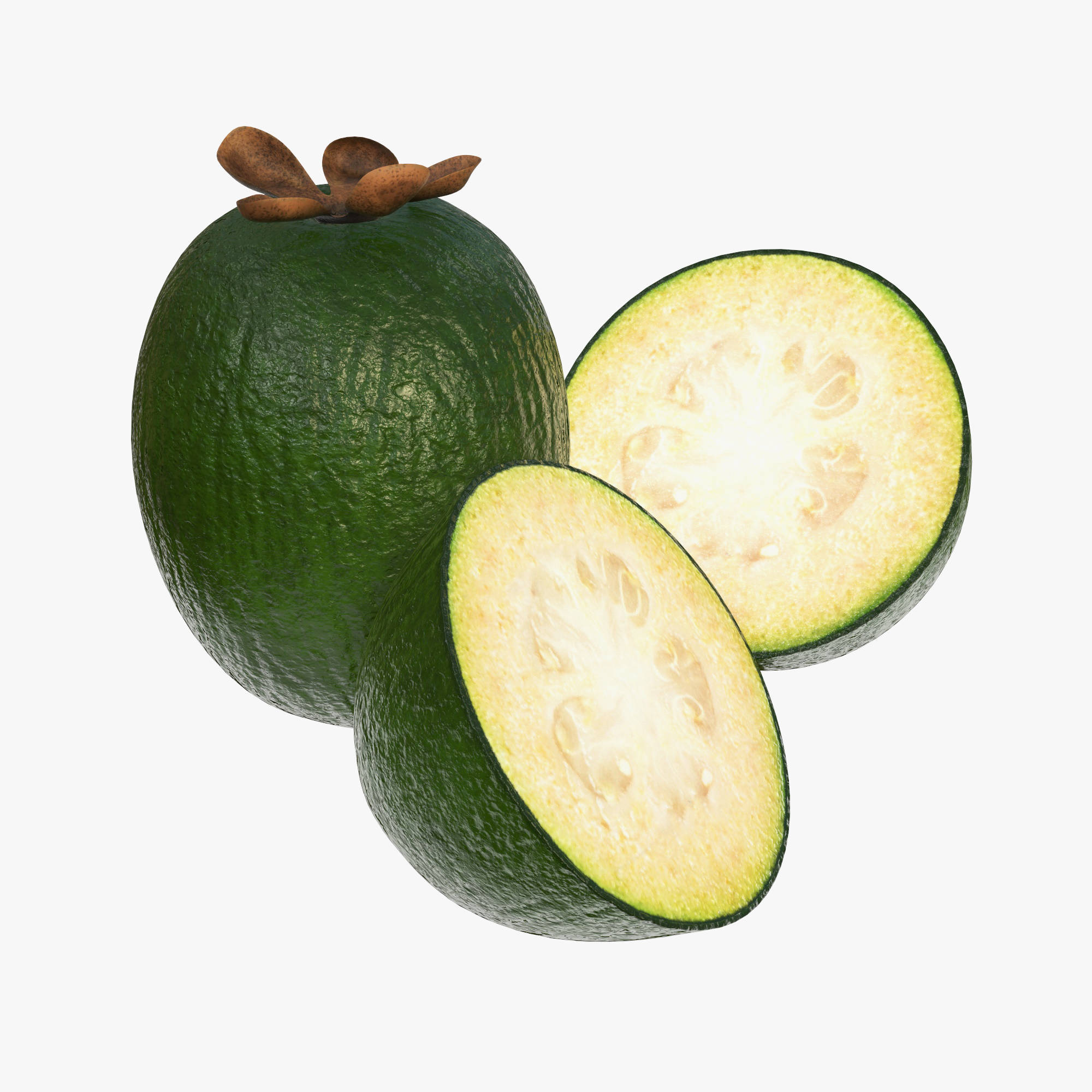 feijoa, green feijoa fruit, pale yellow flesh, Full HD Desktop Wallpaper