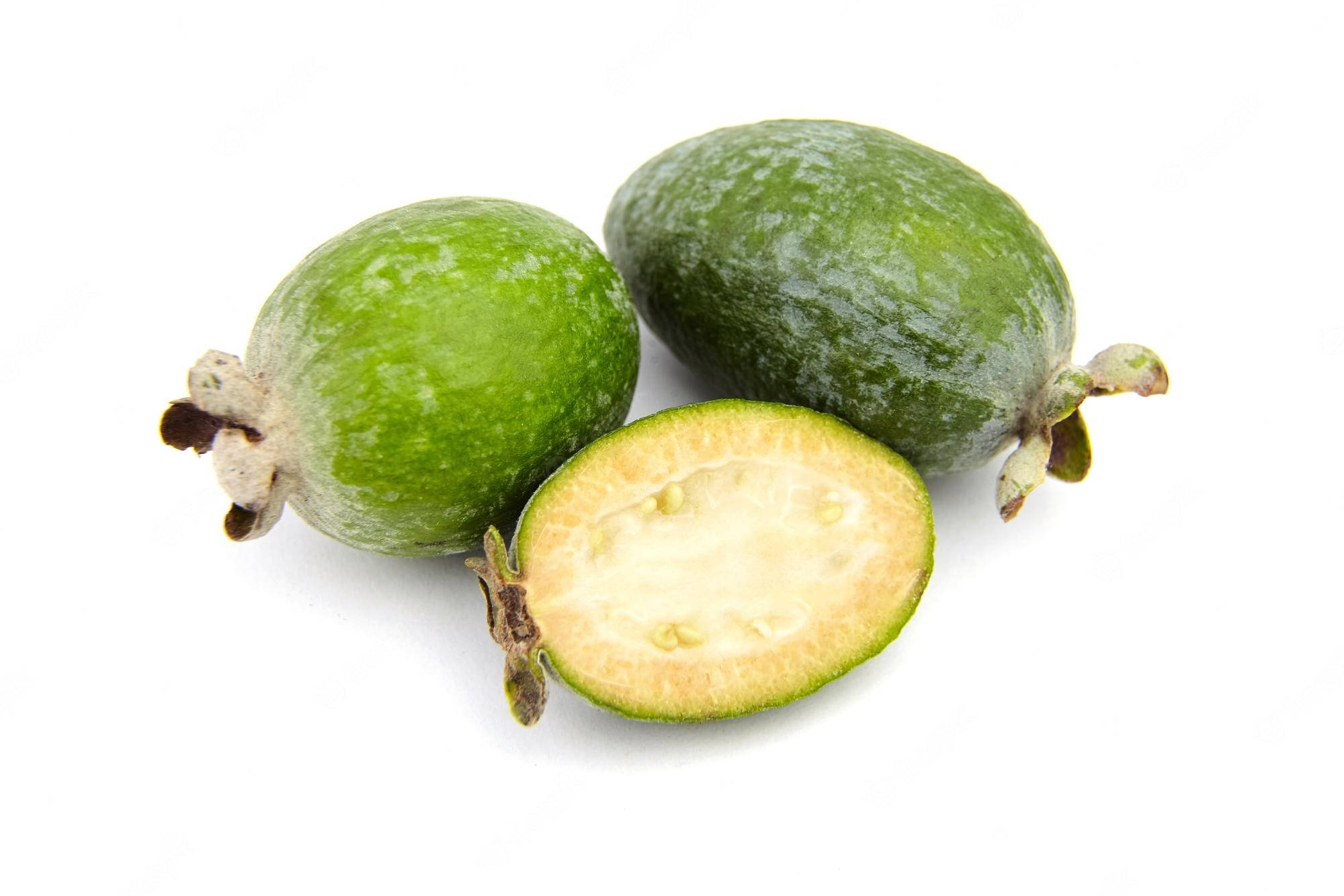 feijoas, sliced in half, pale yellow flesh, Full HD Desktop Wallpaper