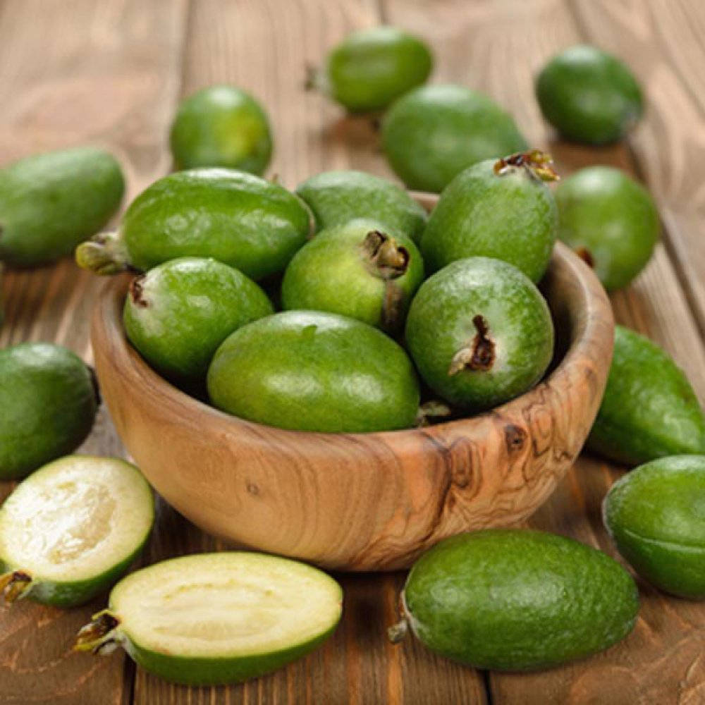 feijoa, wooden bowl, rustic wooden table, SD Desktop Wallpaper