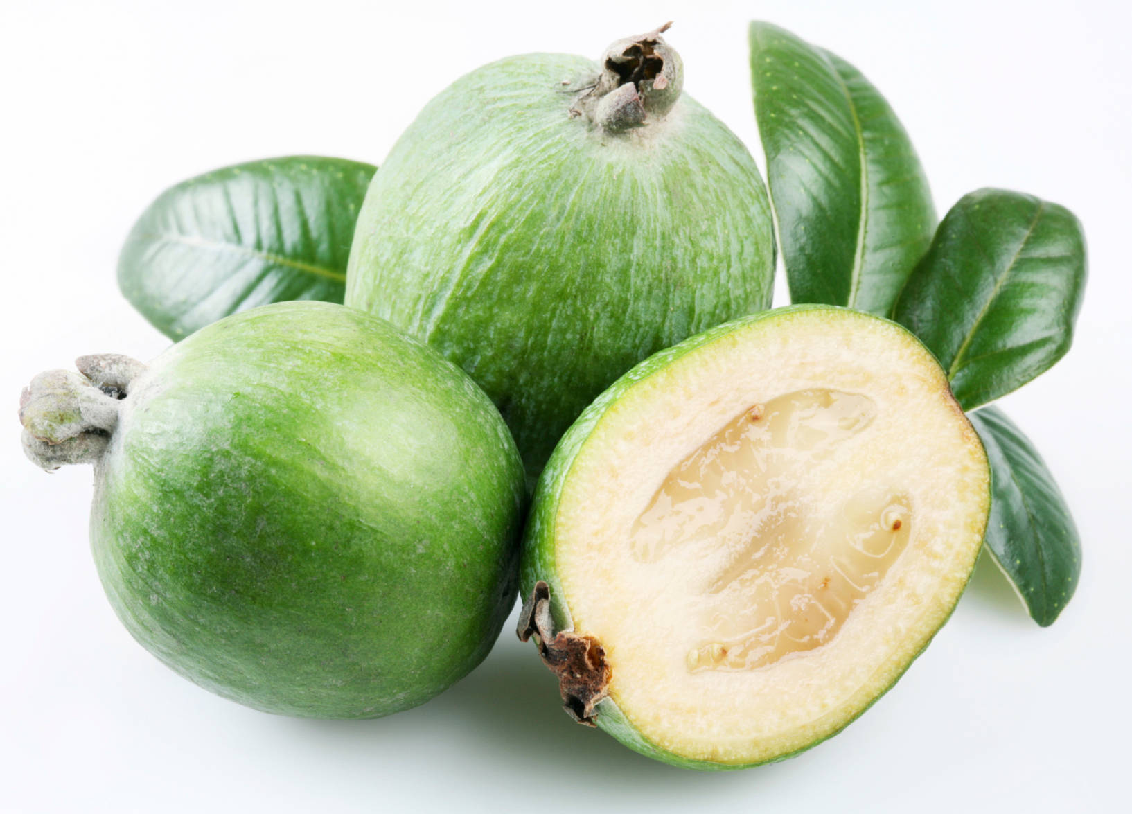 Feijoa, green feijoas, pale yellow flesh, HD Desktop Wallpaper