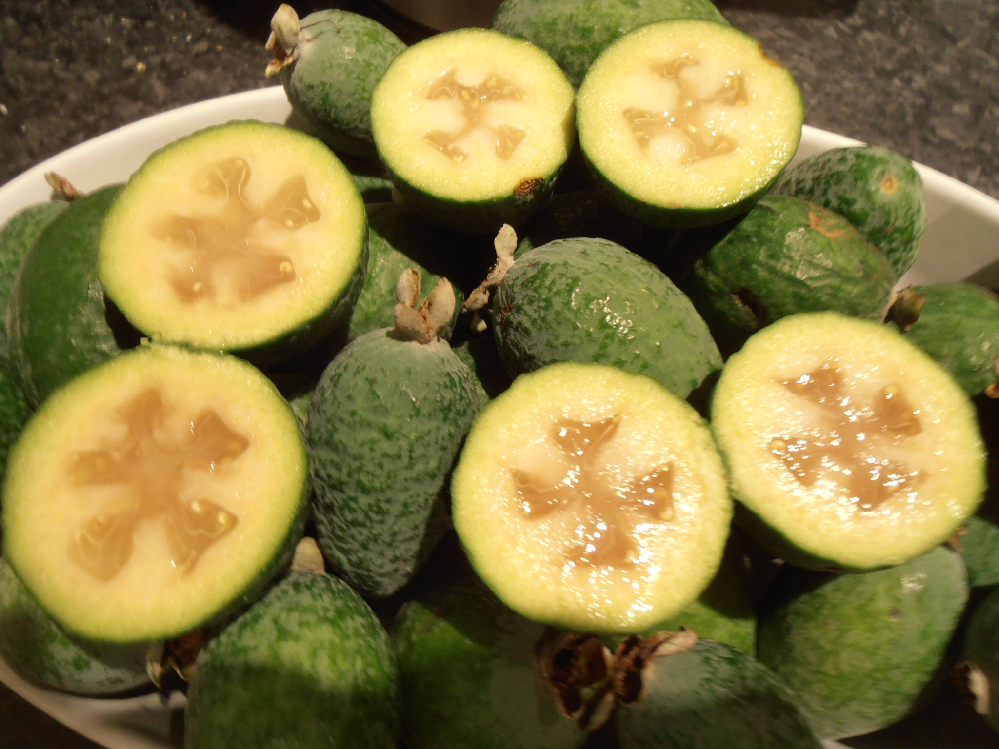 Feijoa, white bowl, green feijoas, Full HD Desktop Wallpaper