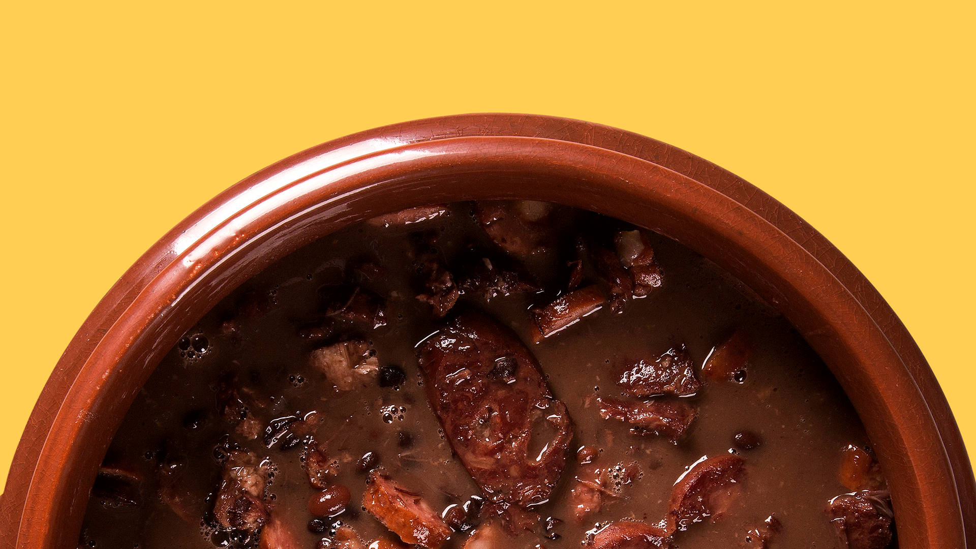 Feijoada, rustic clay bowl, dark beans, Full HD Desktop Wallpaper