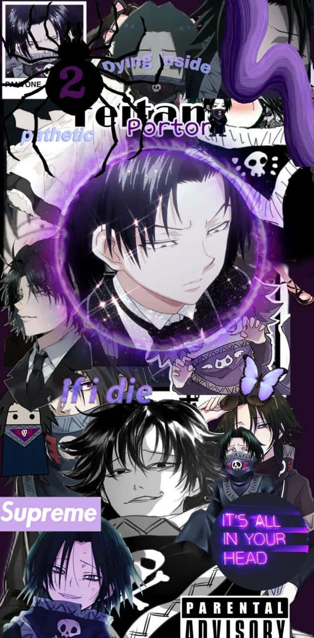 Feitan, purple glowing effects, anime collage, HD Phone Wallpaper