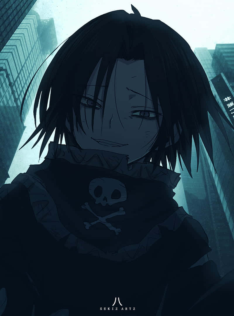 Feitan, skull scarf, dark-haired anime character, SD Phone Wallpaper