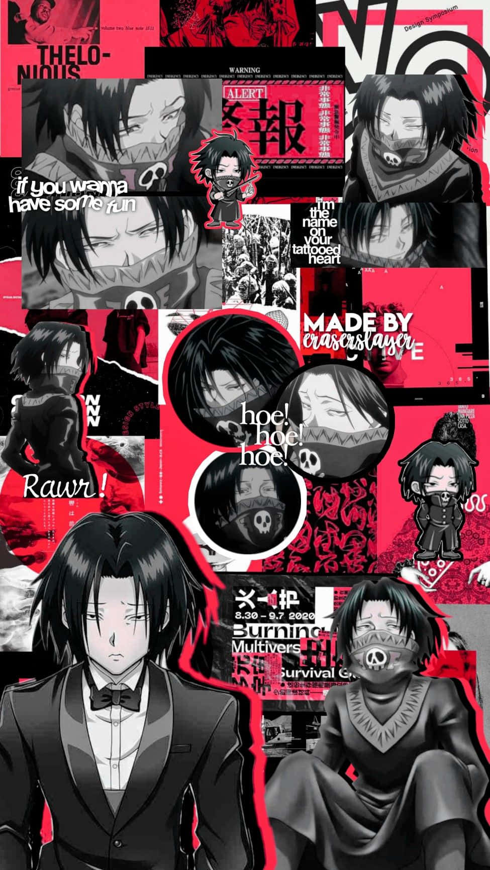 Feitan, black and white, vivid red backgrounds, HD Phone Wallpaper