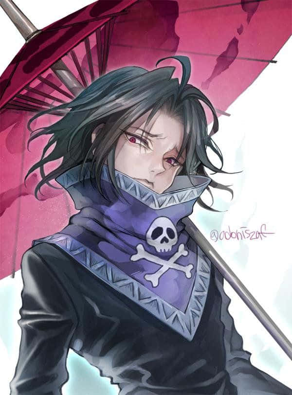 Feitan, pink parasol, purple skull-and-crossbones scarf, SD Phone Wallpaper