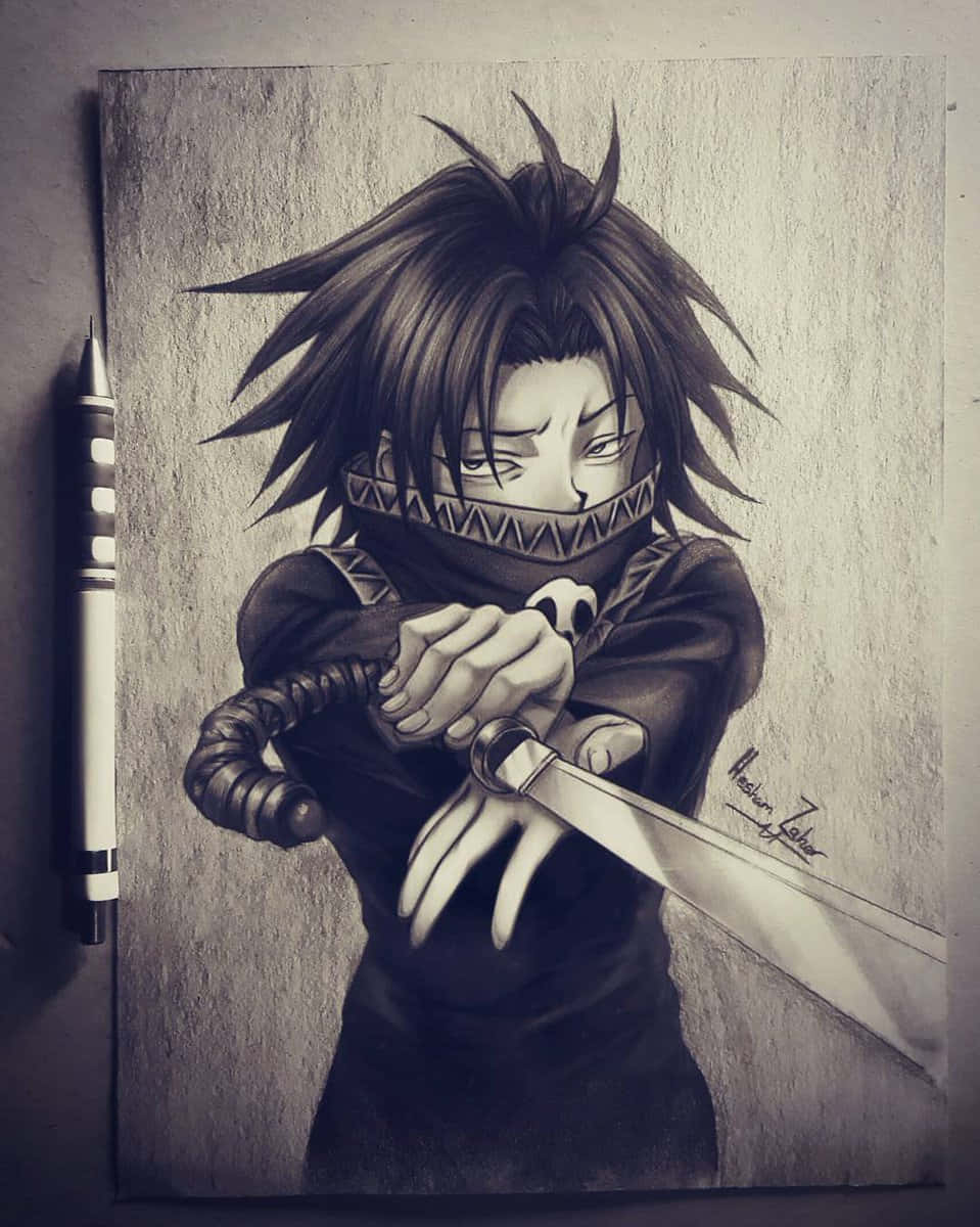 Feitan, spiky-haired anime warrior, sword, SD Phone Wallpaper