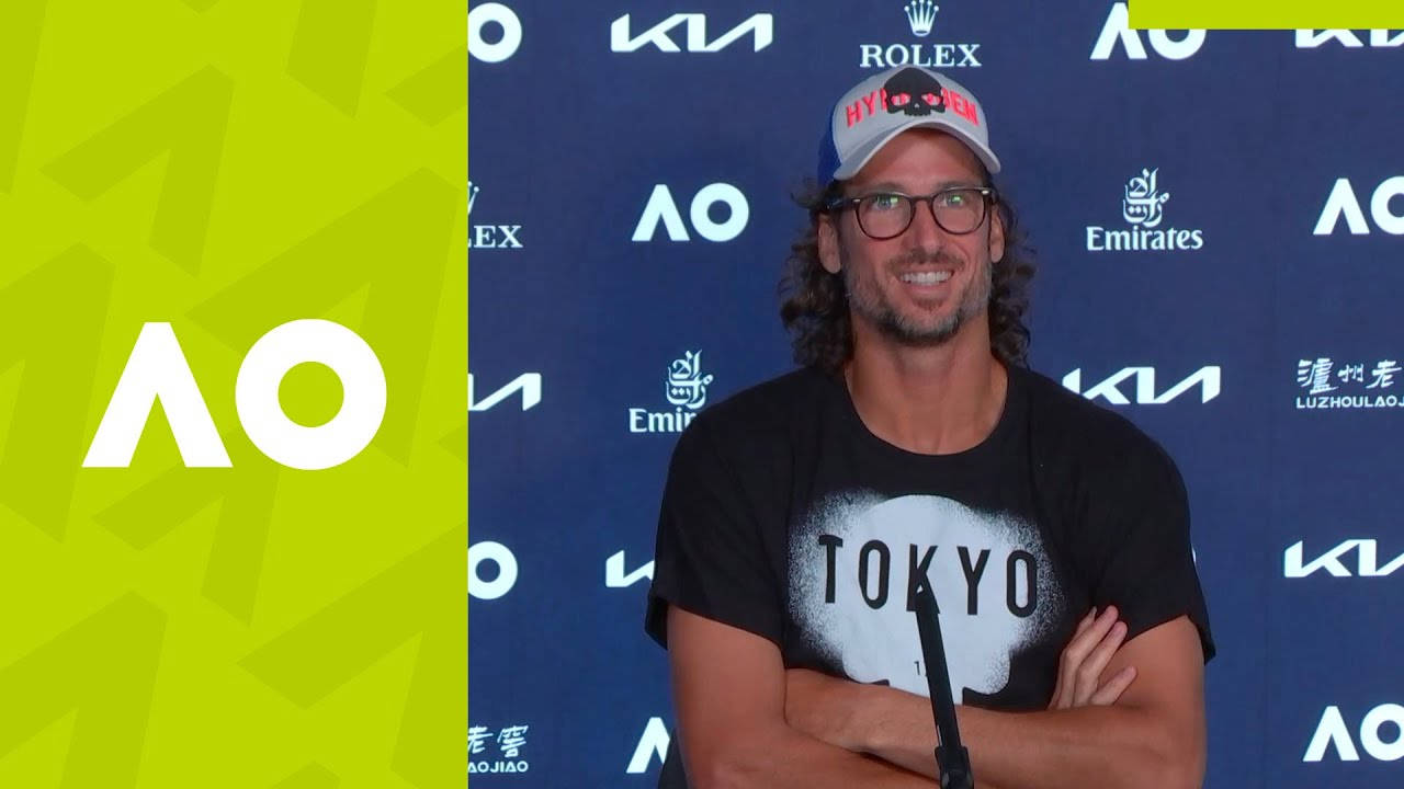 Feliciano Lopez, blue branded backdrop, AO logos, HD Desktop Wallpaper