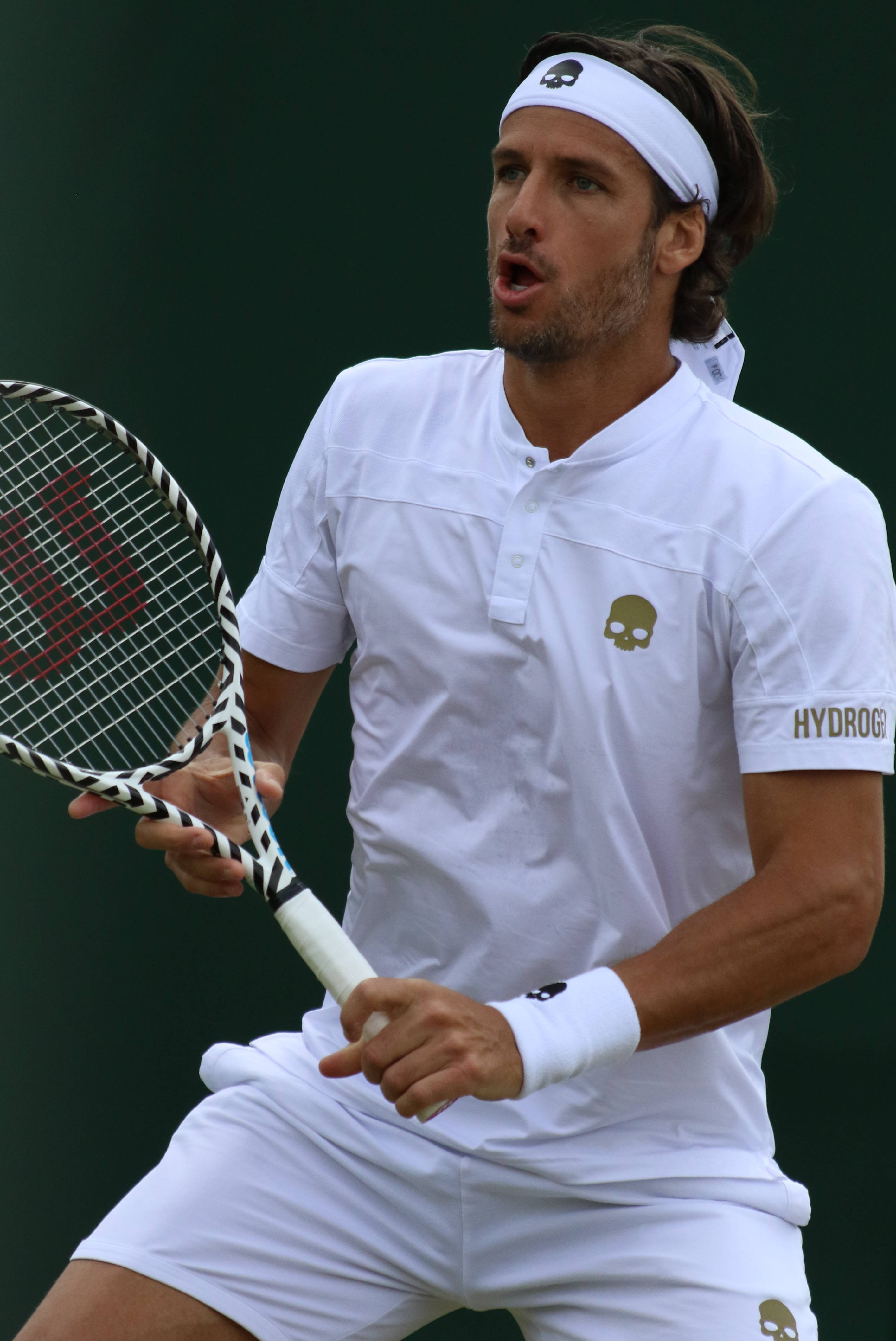 Feliciano Lopez, white gear, racket, 4K Phone Wallpaper