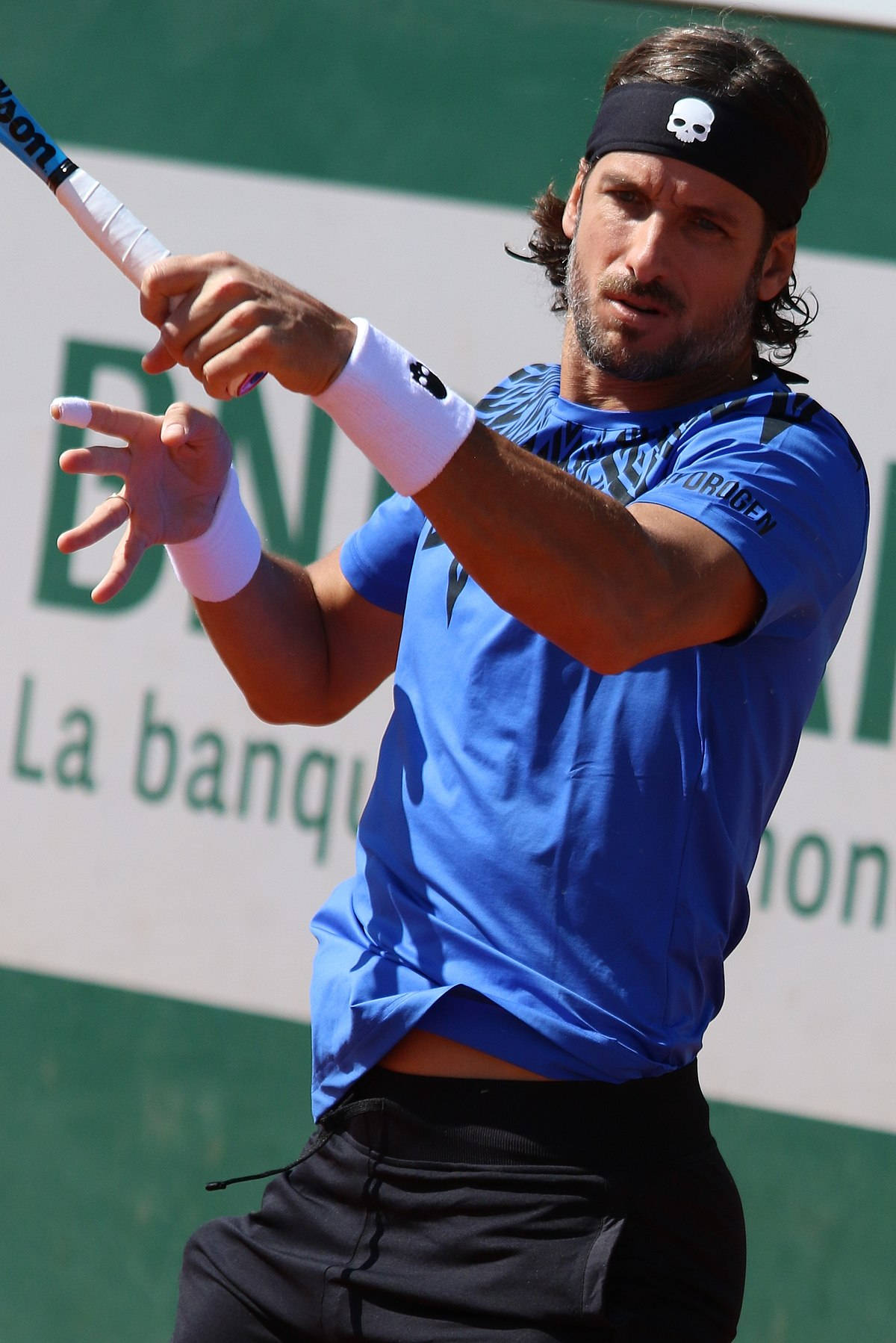 Feliciano Lopez, blue shirt, skull headband, HD Phone Wallpaper