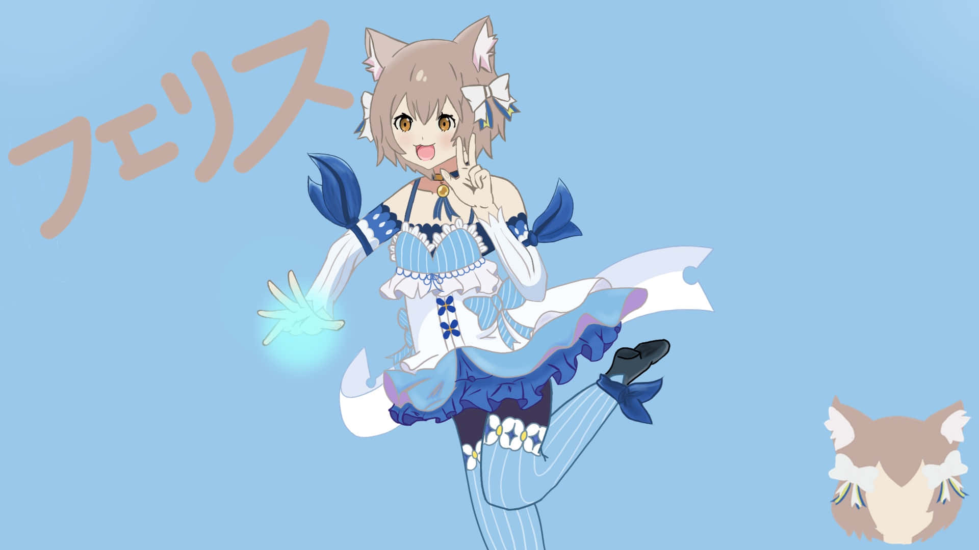 Felix Argyle, cat ears, blue and white maid outfit, Full HD Desktop Wallpaper
