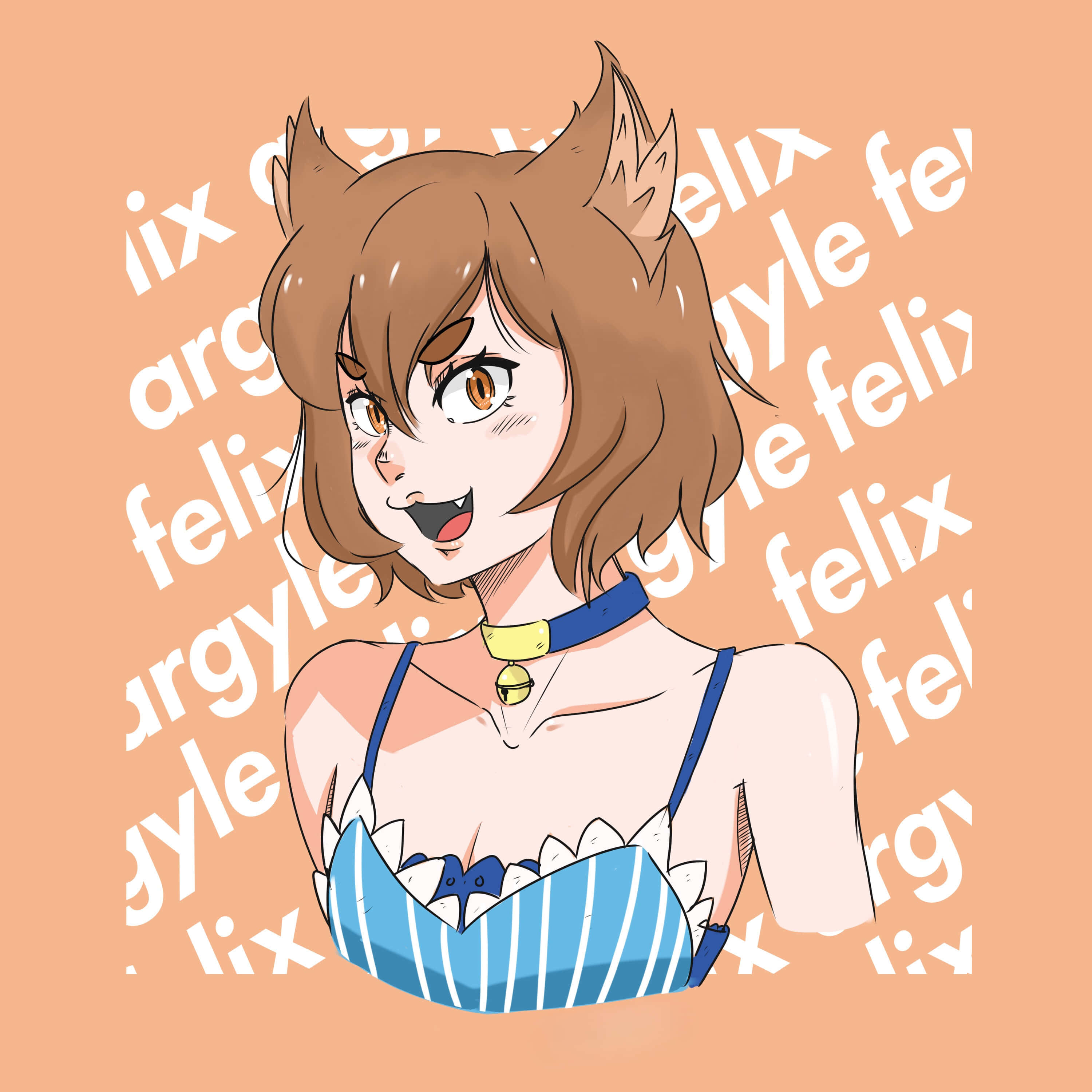 Felix Argyle, brown wolf ears, blue striped top, 2K Desktop Wallpaper
