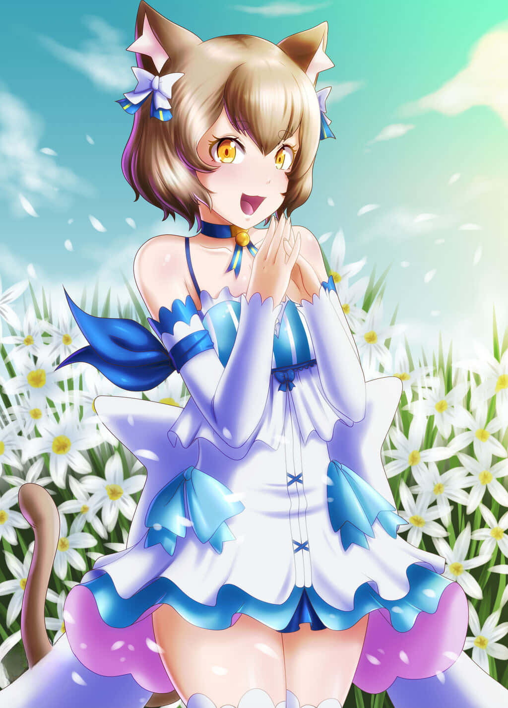 Felix Argyle, cat ears, blue and white dress, HD Phone Wallpaper