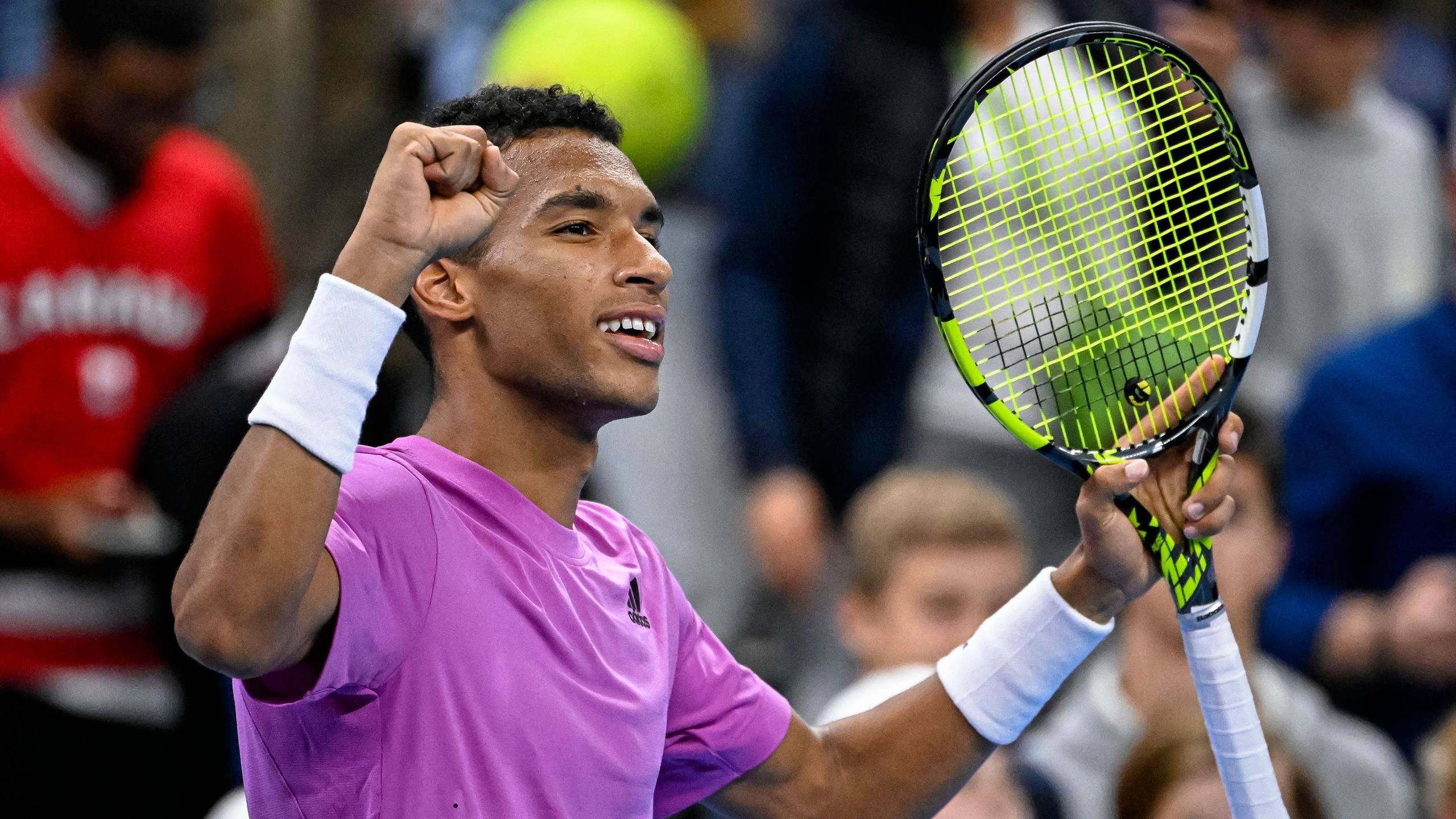 Felix Auger Aliassime, purple shirt, tennis player, 2K Desktop Wallpaper