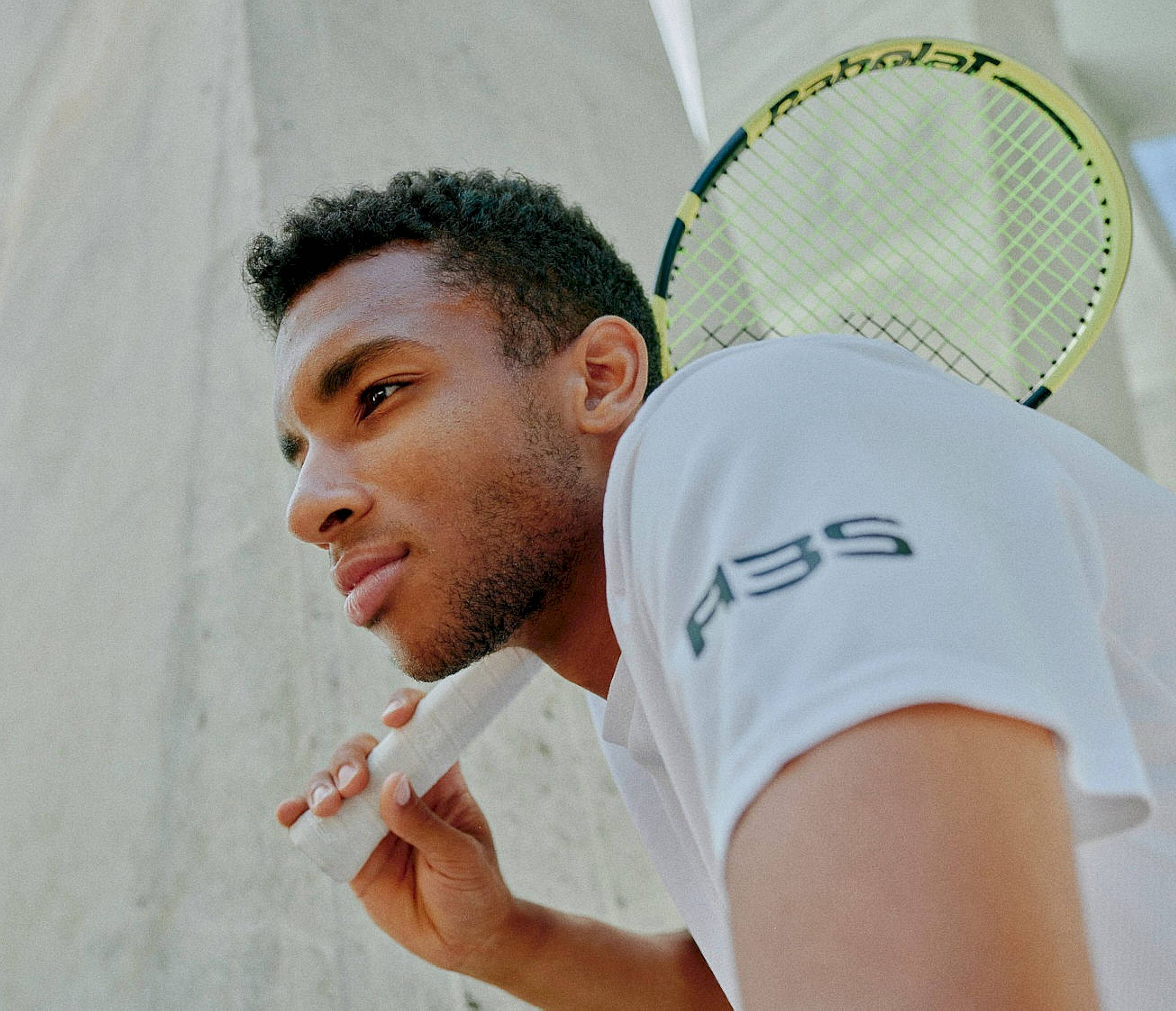 Felix Auger-Aliassime, white shirt, racket, Full HD Desktop Wallpaper
