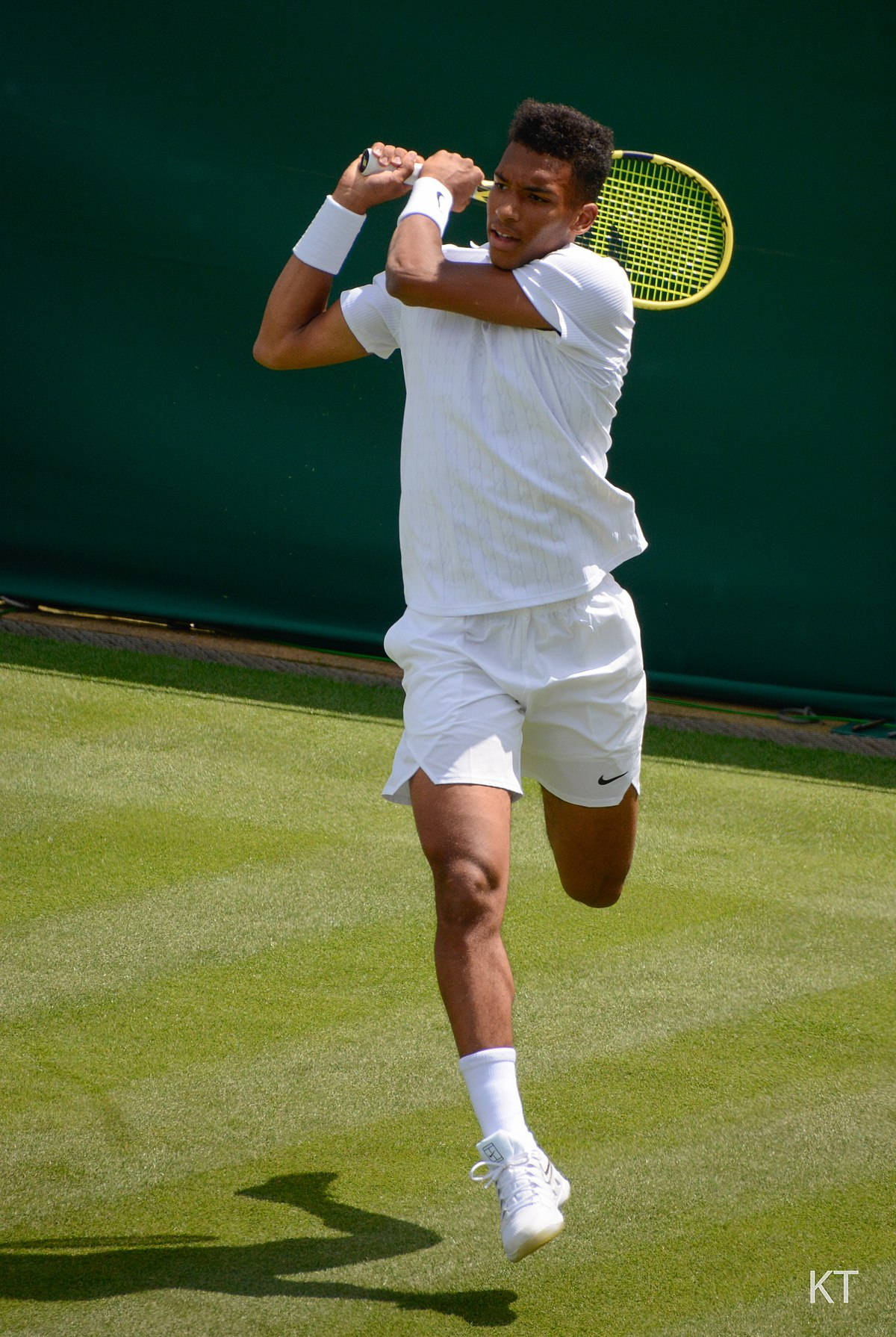Felix Auger Aliassime, grass court, backhand swing, HD Phone Wallpaper