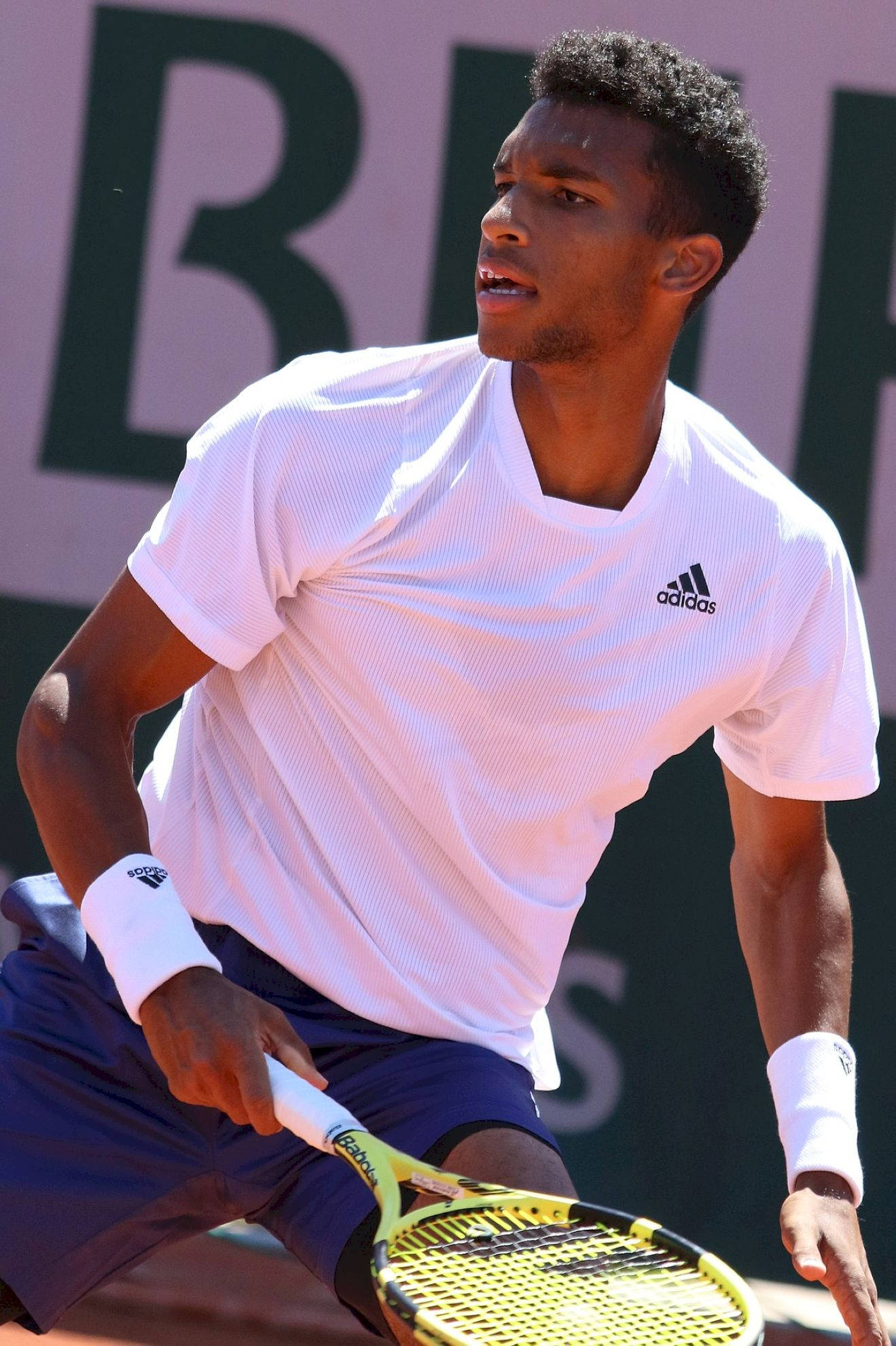 Felix Auger Aliassime, white adidas shirt, clay court, Full HD Phone Wallpaper