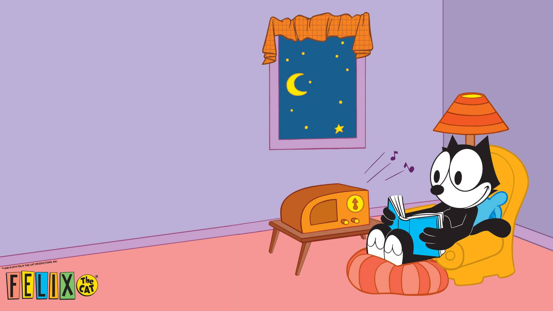 Felix The Cat, yellow armchair, crescent moon, Full HD Desktop Wallpaper