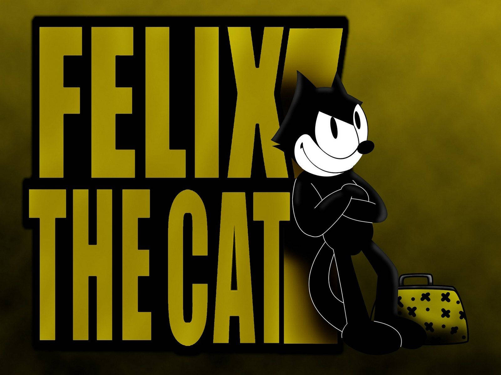 Felix The Cat, black and white, yellow text, HD Desktop Wallpaper