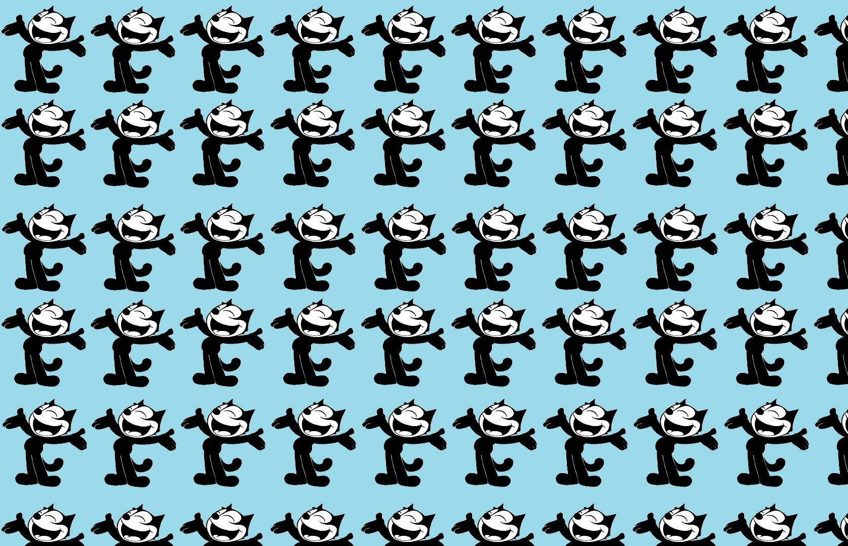 Felix The Cat, blue pattern, black cartoon cat figures, HD Desktop Wallpaper