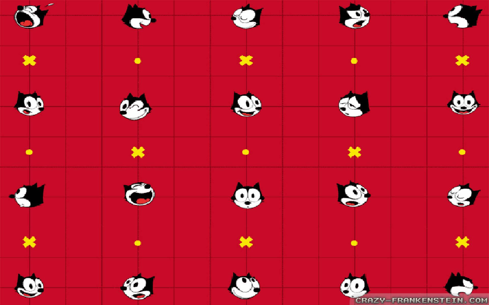 Felix The Cat, red tile pattern, cartoon cat faces, Full HD Desktop Wallpaper