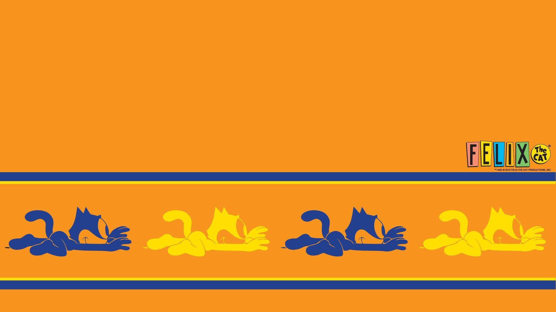 Felix The Cat, orange background, blue and yellow silhouettes, Full HD Desktop Wallpaper