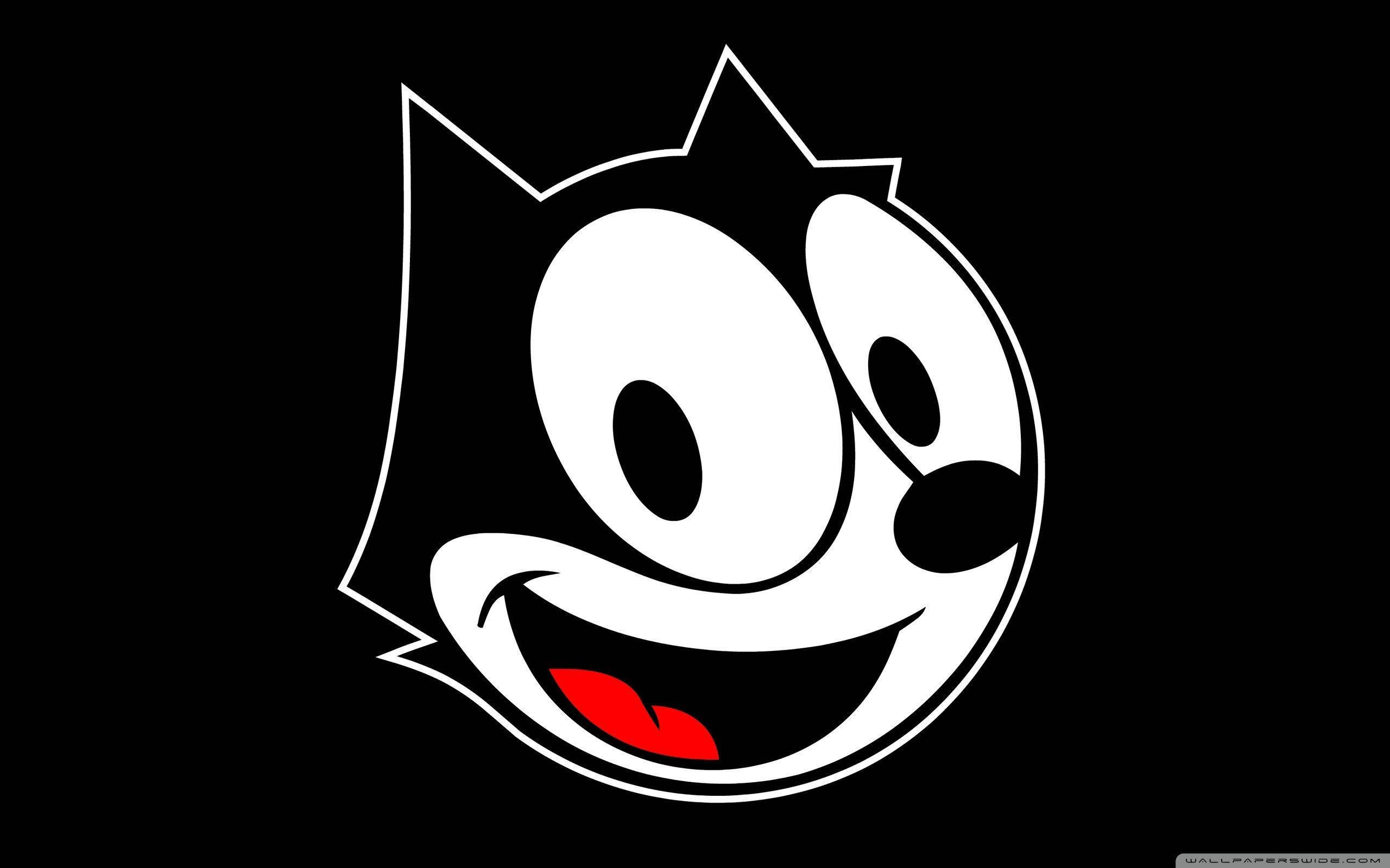Felix The Cat, white cartoon cat face, red tongue, 2K Desktop Wallpaper
