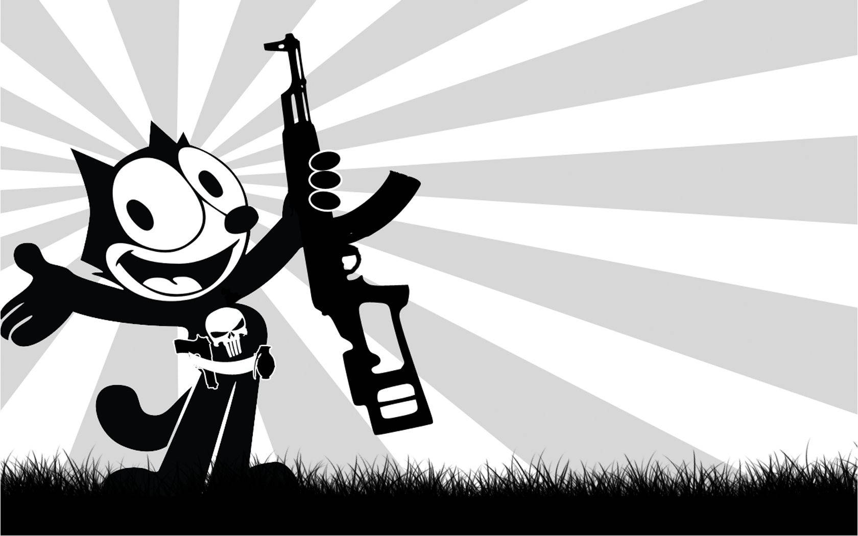 Felix The Cat, skull figure, sunburst background, HD Desktop Wallpaper