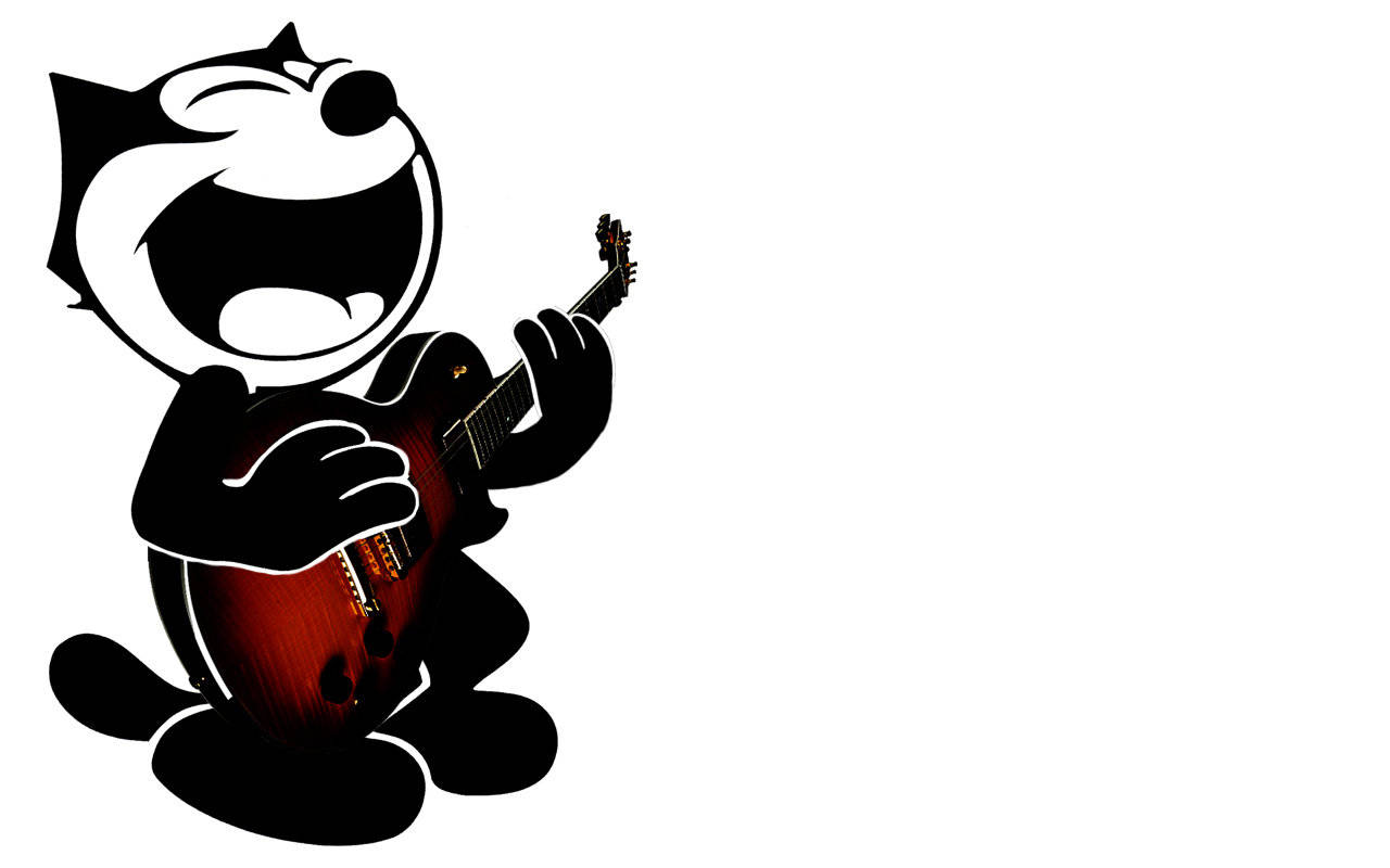 Felix The Cat, red electric guitar, black and white cartoon, HD Desktop Wallpaper