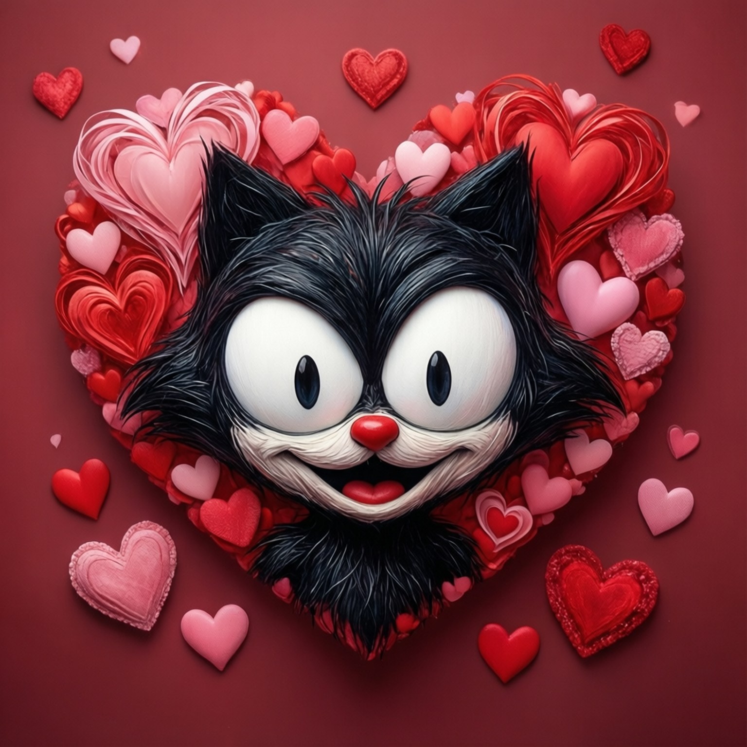 Felix The Cat, heart shaped, red and pink hearts, HD Desktop Wallpaper