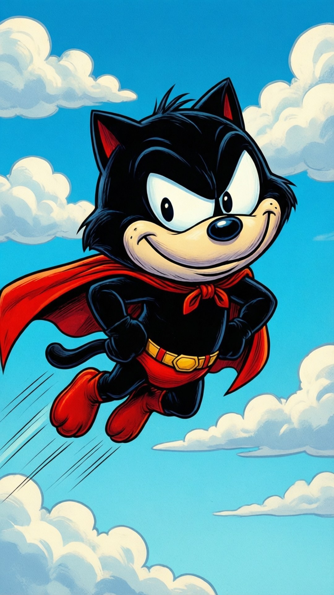 Felix The Cat, black cartoon cat, red cape, Full HD Phone Wallpaper