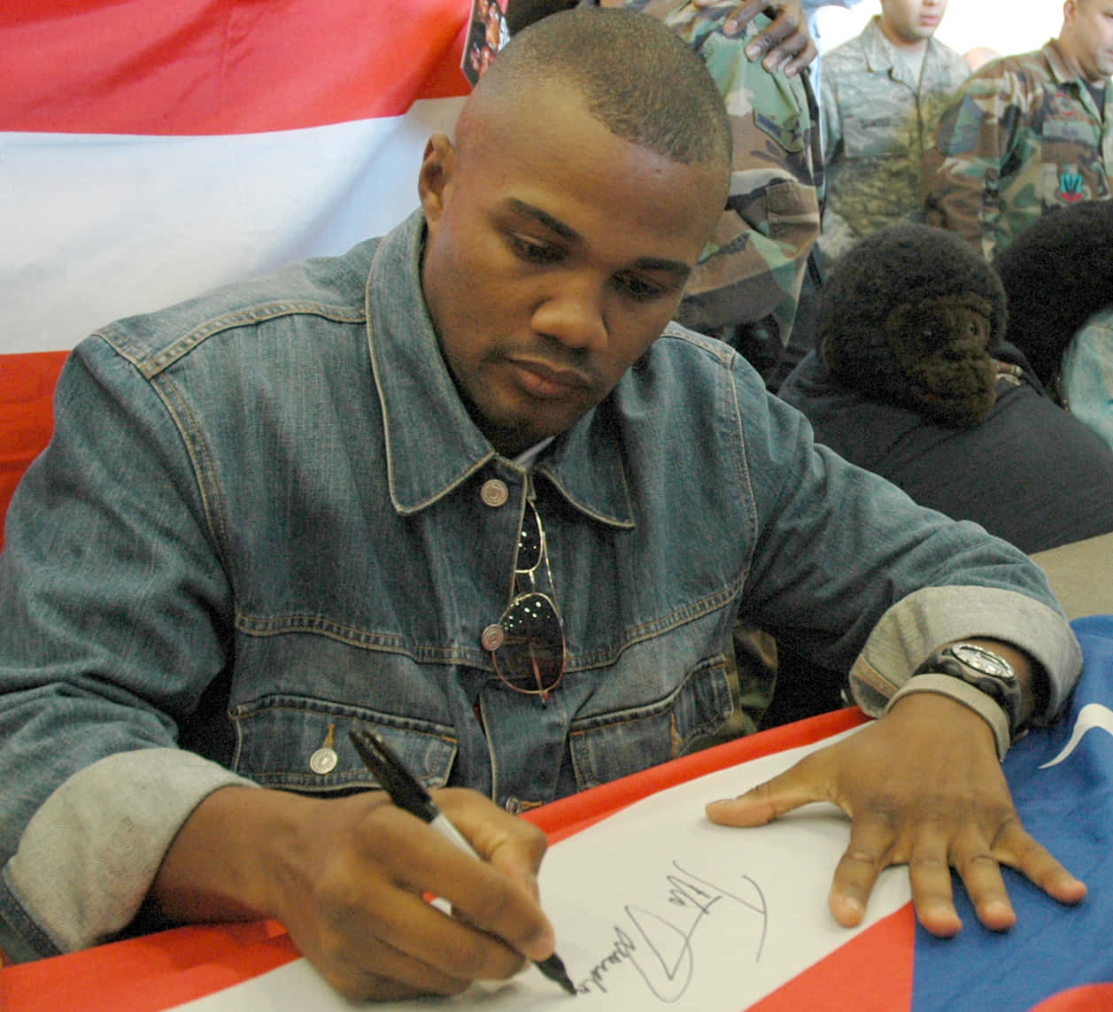 Felix Trinidad, denim jacket, red white and blue flag, SD Desktop Wallpaper