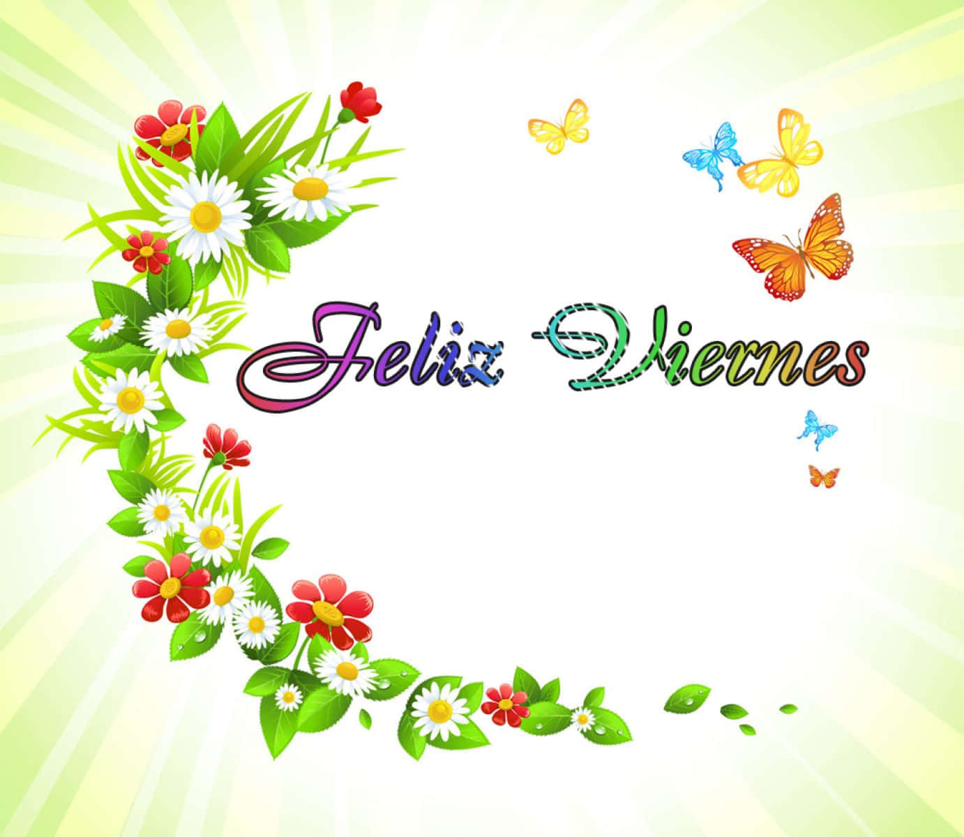 Feliz Viernes, floral wreath, butterflies, HD Desktop Wallpaper