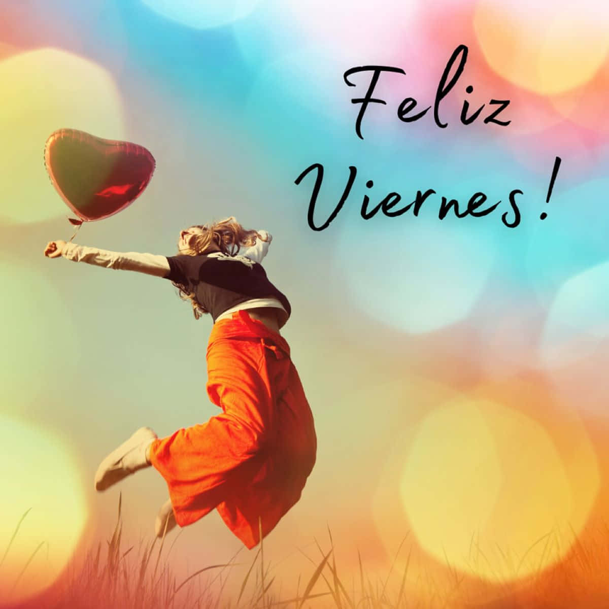 Feliz Viernes, heart balloon, colorful bokeh, SD Desktop Wallpaper