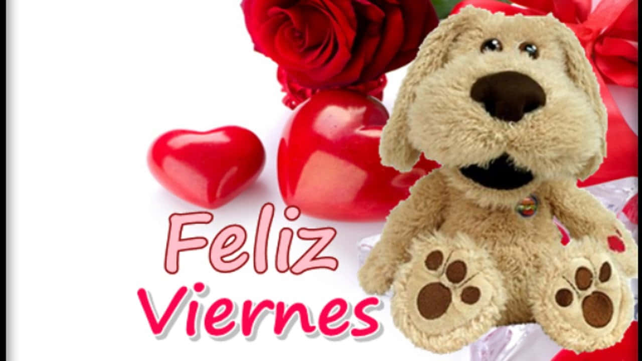 Feliz Viernes, setting sun, tan stuffed dog, HD Desktop Wallpaper