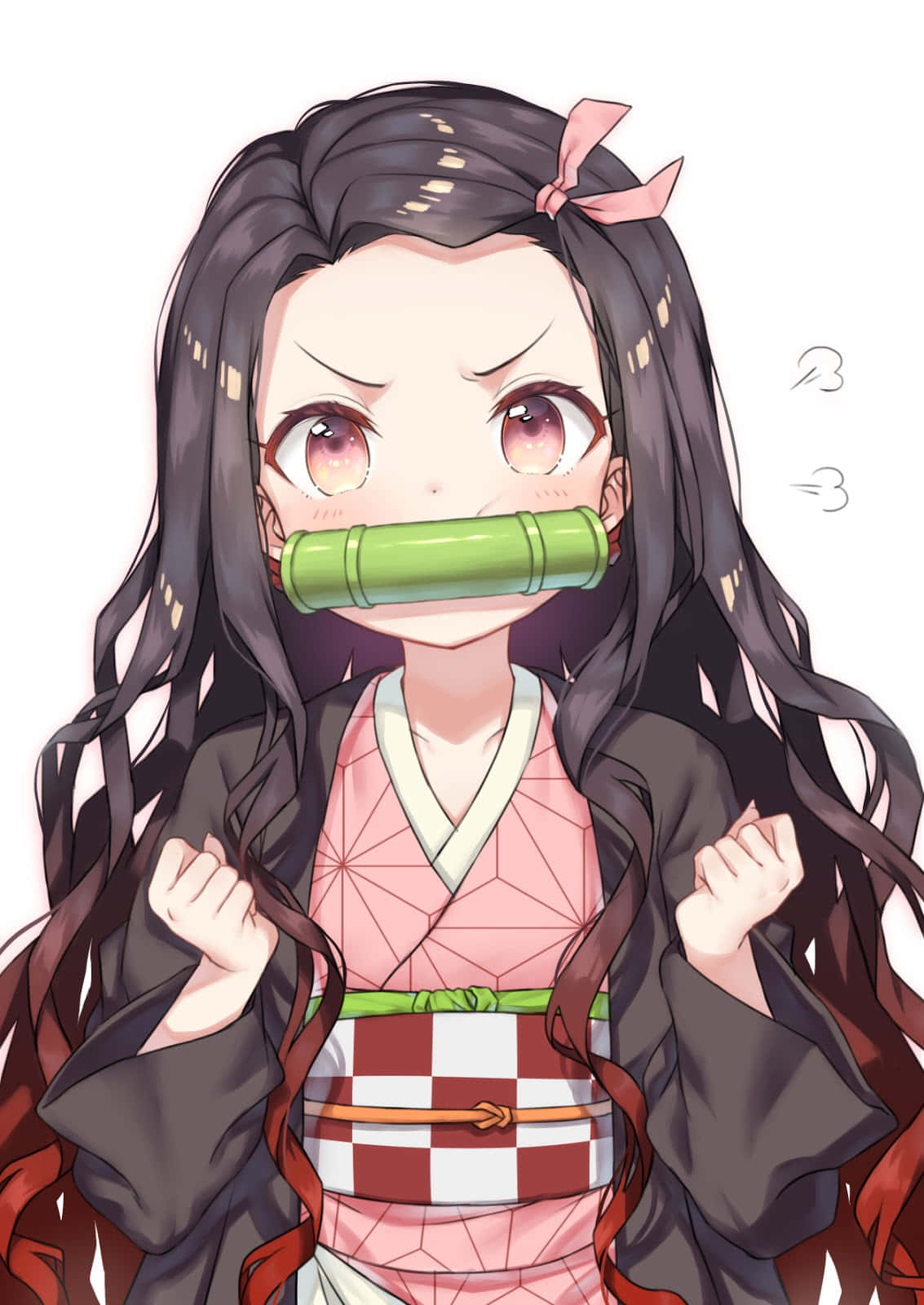 Enthralling Female Anime Character, long dark hair, pink bow, HD Phone Wallpaper