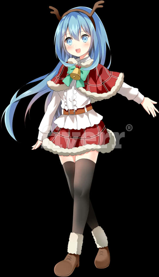 anime girl, blue hair, deer antlers, SD Phone Wallpaper