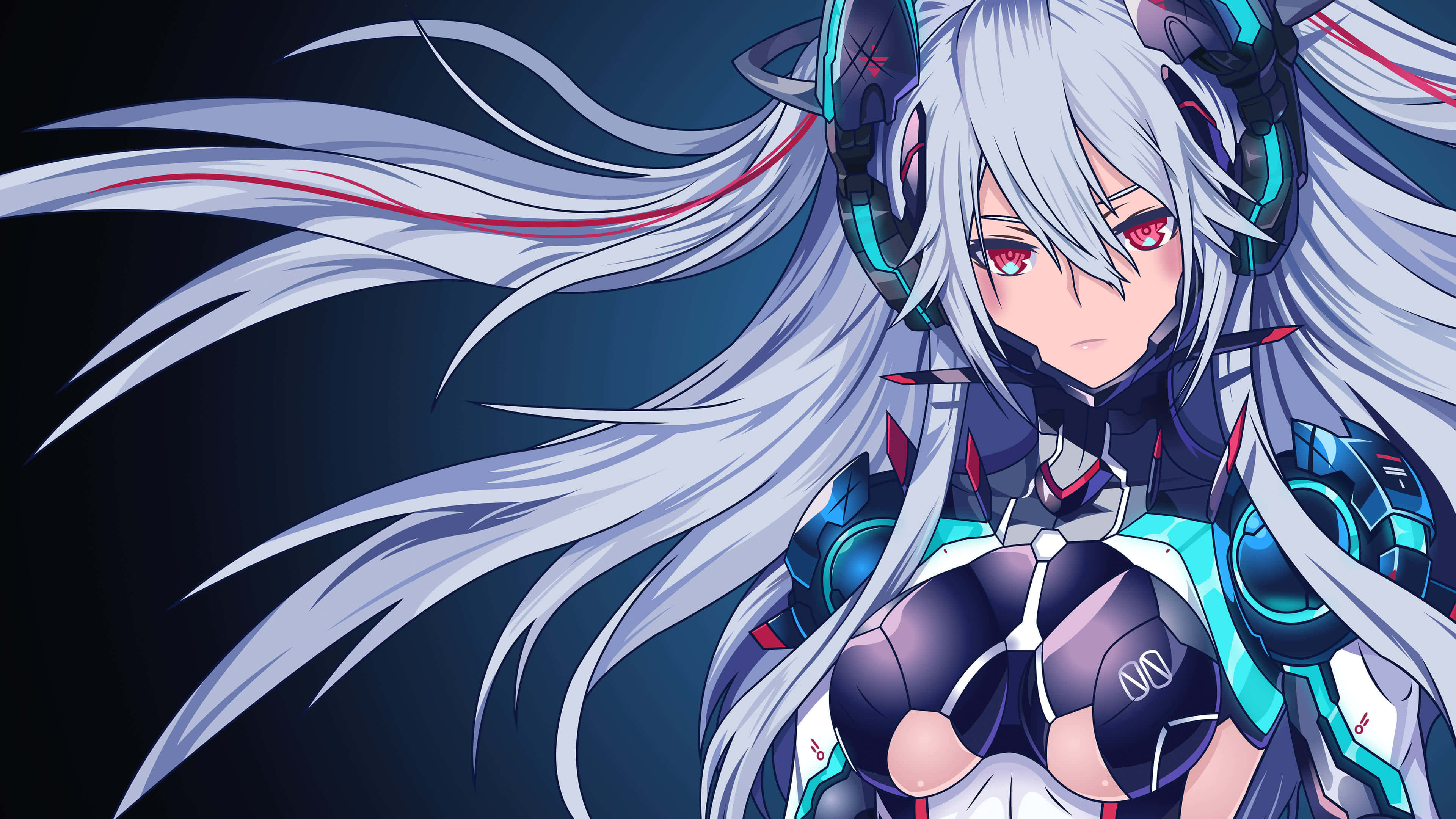 cyberpunk anime girl, silver hair, red eyes, 4K Desktop Wallpaper