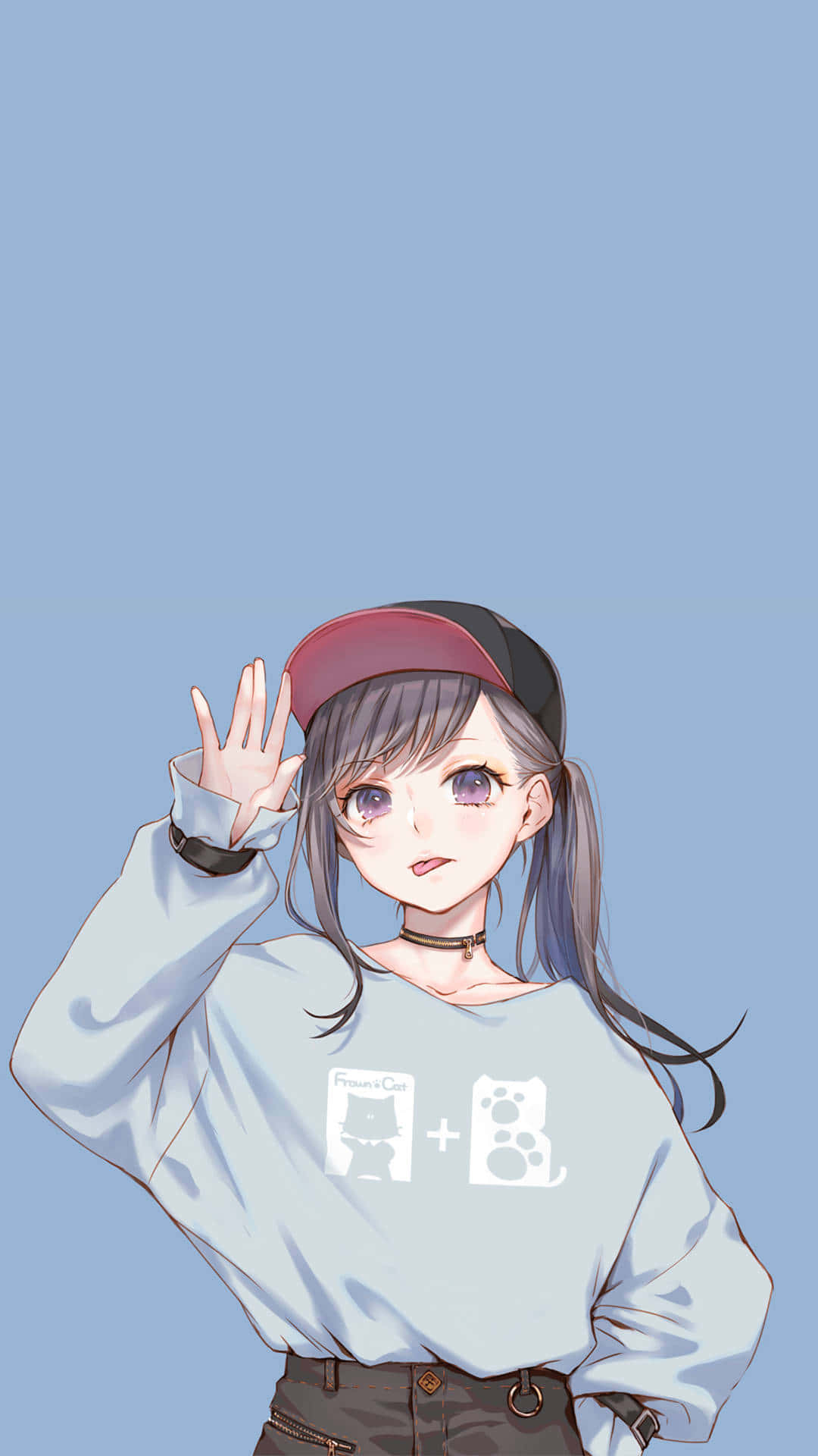 anime girl, gray hair, purple eyes, Full HD Phone Wallpaper