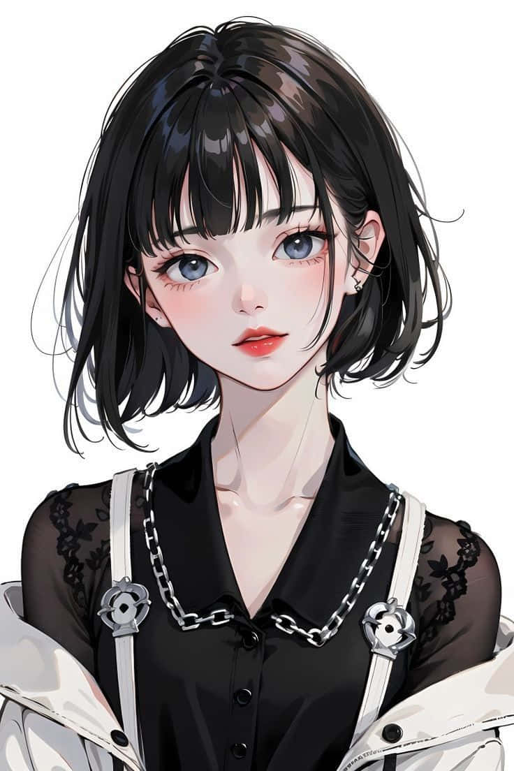anime girl, short black hair, blue eyes, SD Phone Wallpaper