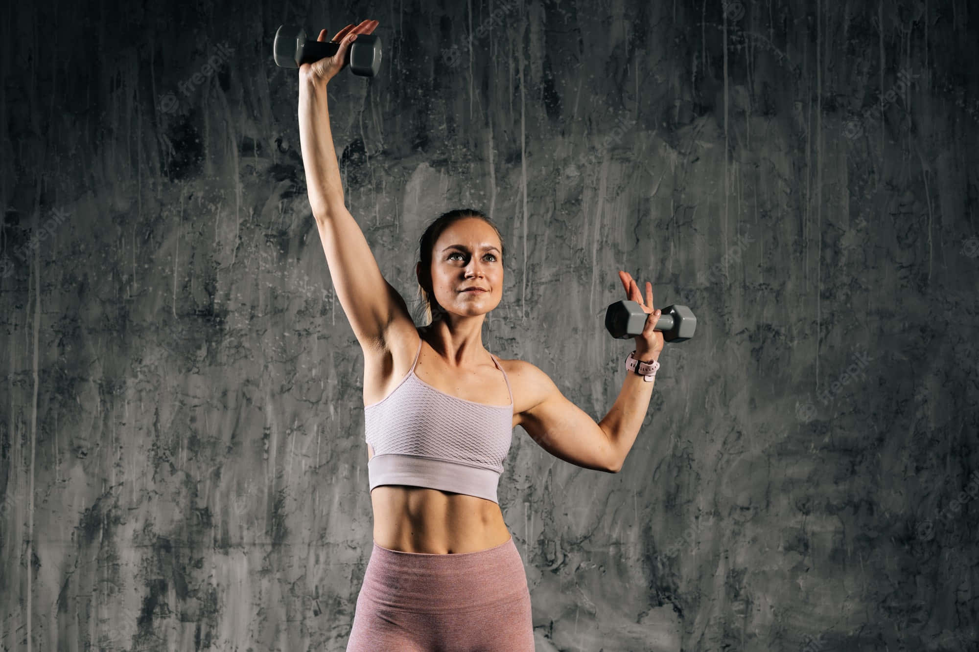 woman, pink workout gear, dumbbells, Full HD Desktop Wallpaper